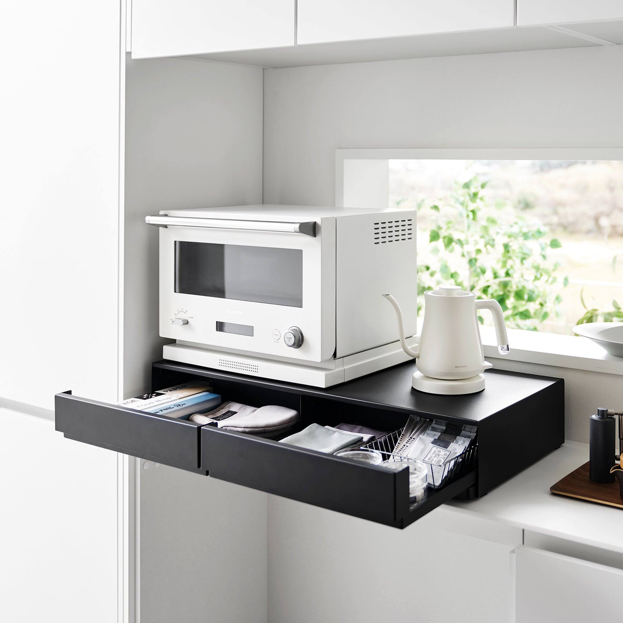 Alt View 10. Yamazaki Home - Countertop Drawer with Pull-Out Shelf - Wide - Steel - White.
