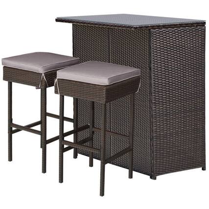 Front. Kadyn - 3 Pcs Patio Rattan Wicker Bar Table Stools Dining Set,Bar Stools 2-Pc Set - Brown.