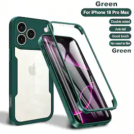 Dteck - for Apple iPhone 18 Pro Max Rugged Case,Slim Full-Body Clear Back Cover,Shockproof PC+TPU Case,Built-in Screen Protector - Darkgreen