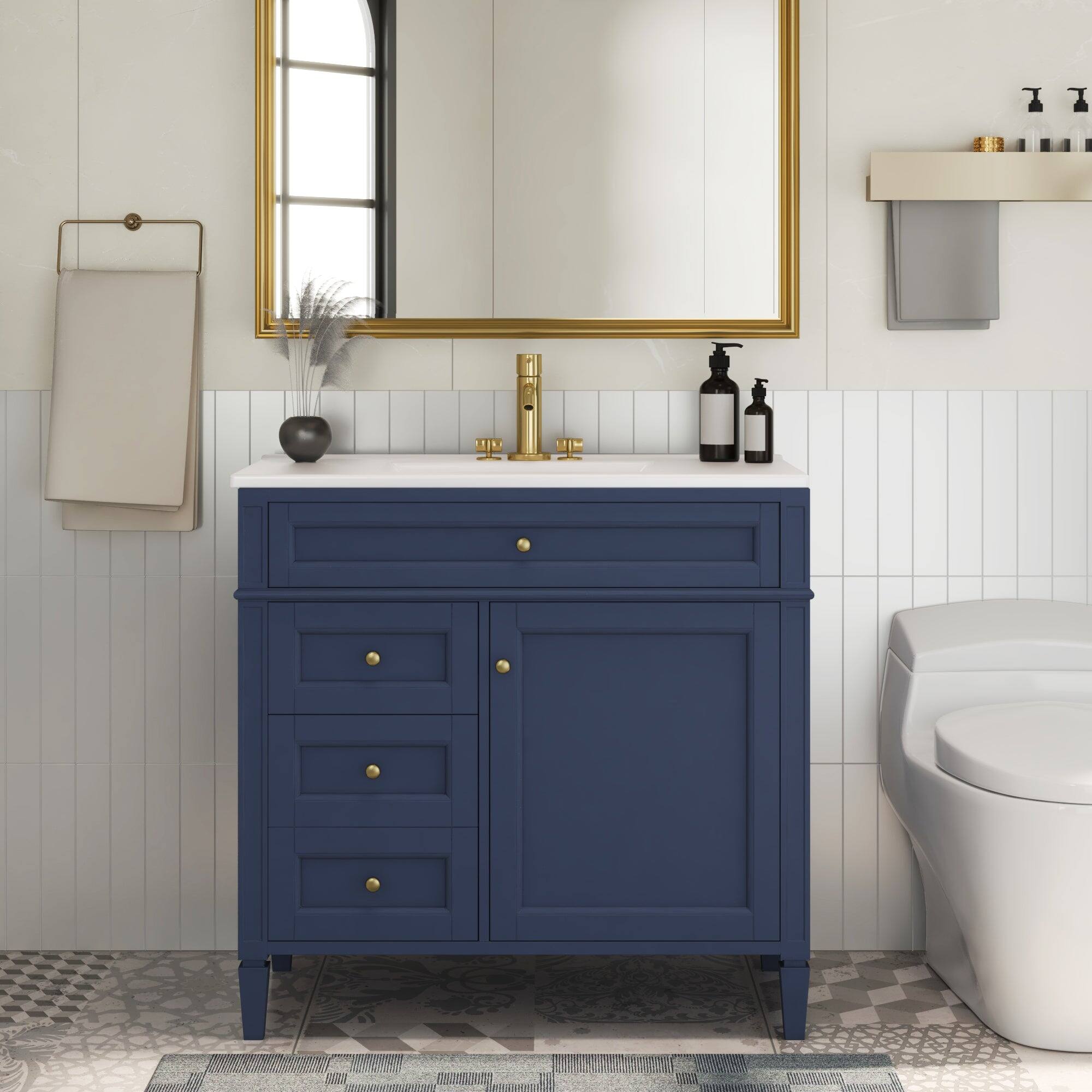 Alt View 3. Boyel Living - 36 Inch Modern Bathroom Vanity with Ceramic Sink Three Drawers Blue - Blue.
