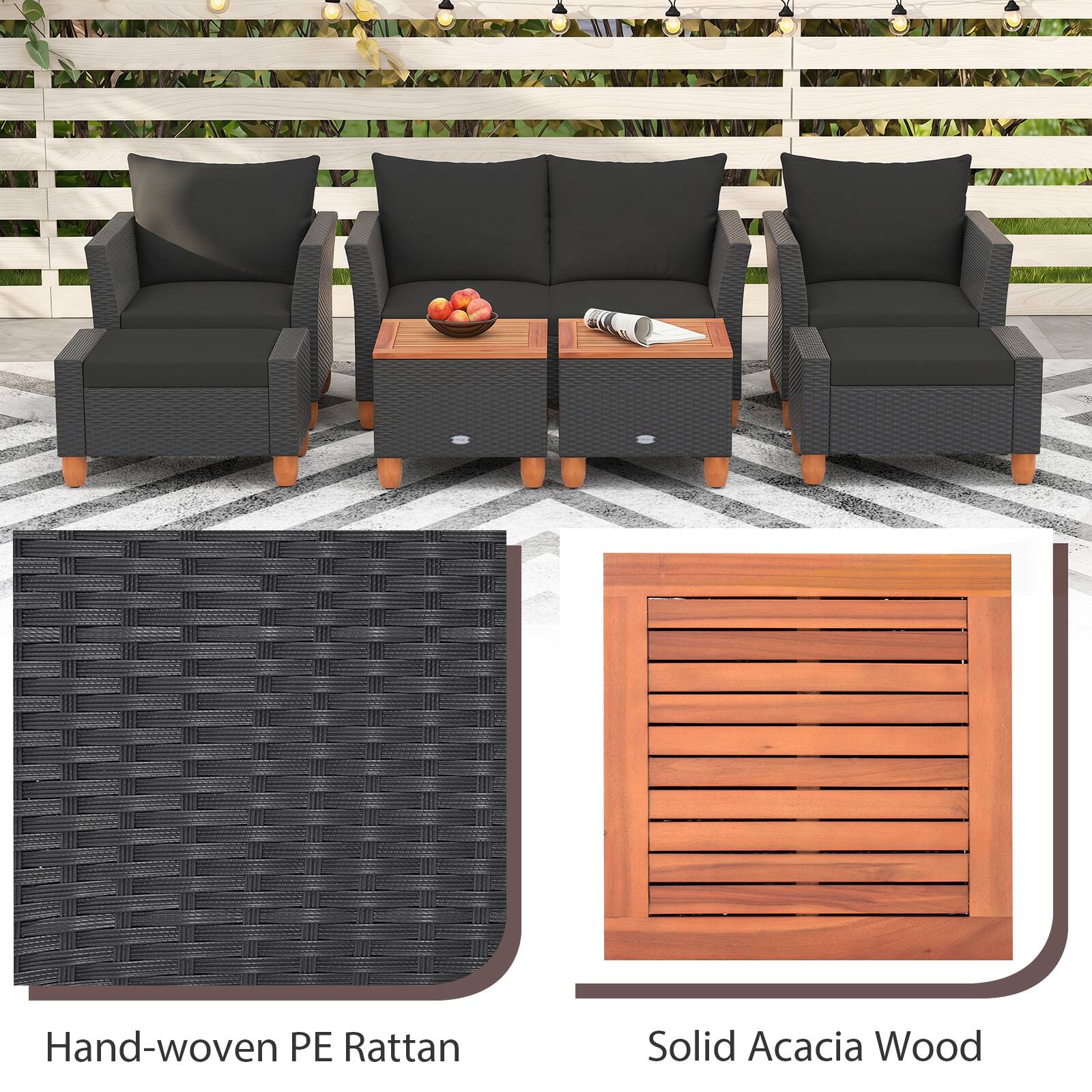 Hand-woven PE Rattan Solid Acacia Wood