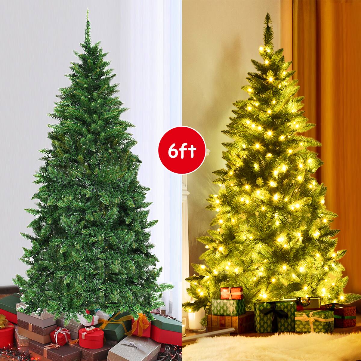 Alt View 4. Gymax - Gymax 6ft LED Pre-lit Half Christmas Tree PVC Artificial Tree w/ 8 Flash Modes 250 Lights - Green.