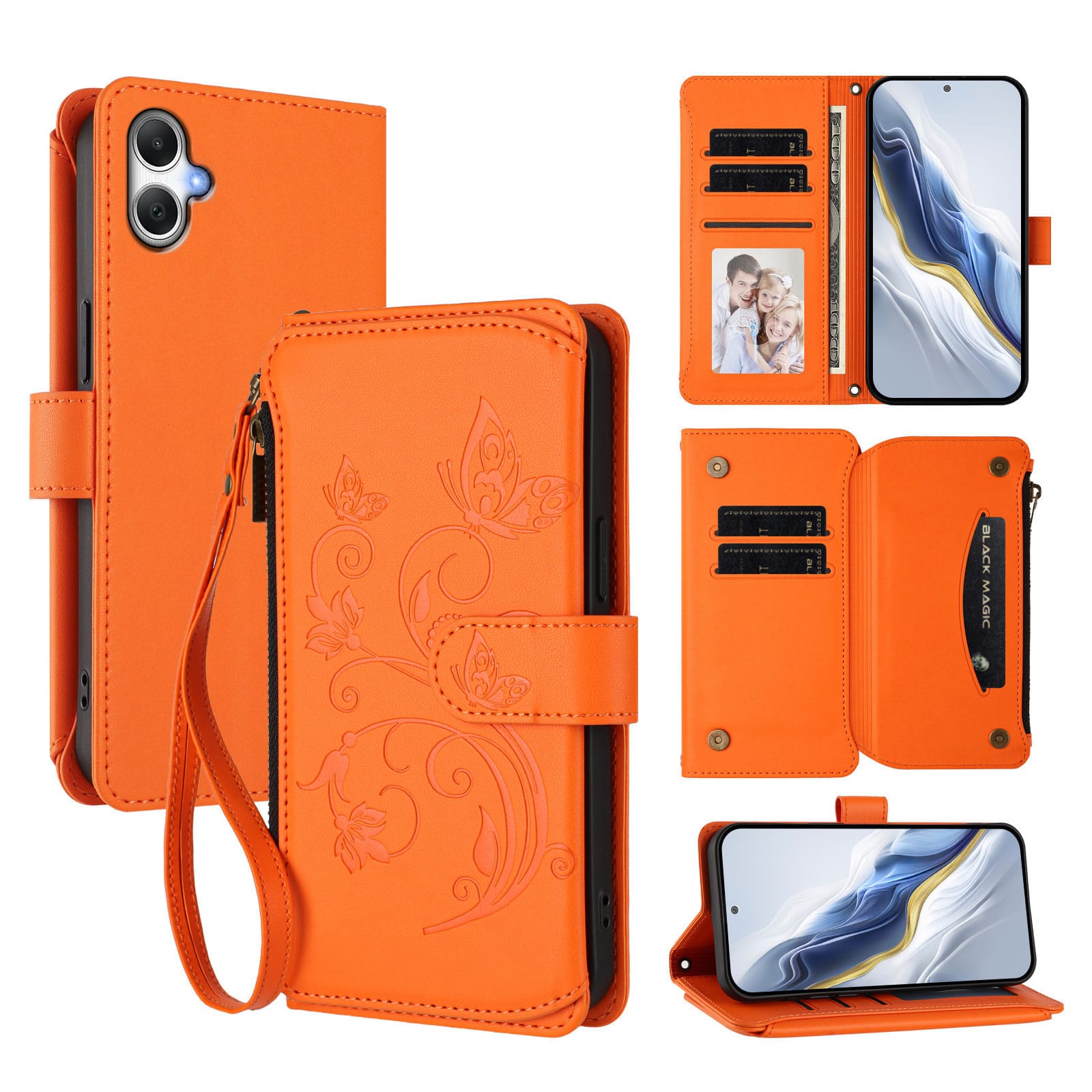 Dteck - Crossbody Wallet Case for Samsung Galaxy A07,Embossed Butterfly Flower Folio PU Leather Cover with Zipper Pocket+Strap - Orange price history on PriceWatchPro