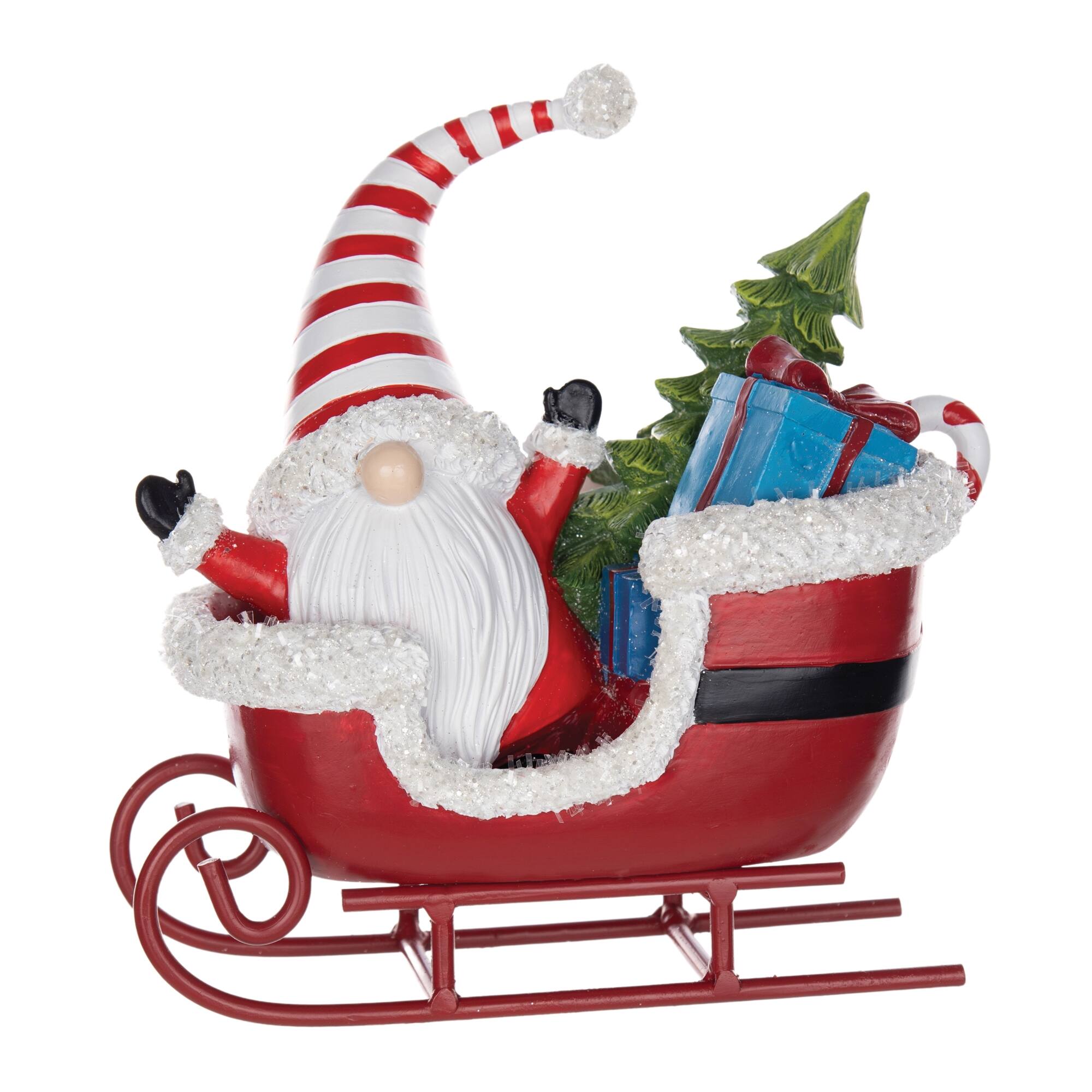 BreeBe - Santa Gnome in Sleigh Figurine (Set of 2) - Red