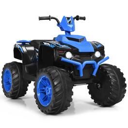 Costway - 12V Kids 4-Wheeler ATV Quad Ride on Car W/ LED Lights Music USB - Navy