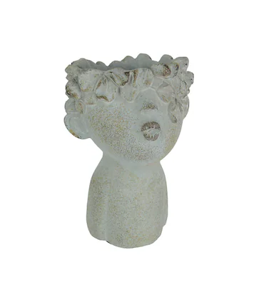 Front. Mayrich Company - Pucker Up Junior Kissing Face Weathered Finish Concrete Head Mini Planter - Grey.