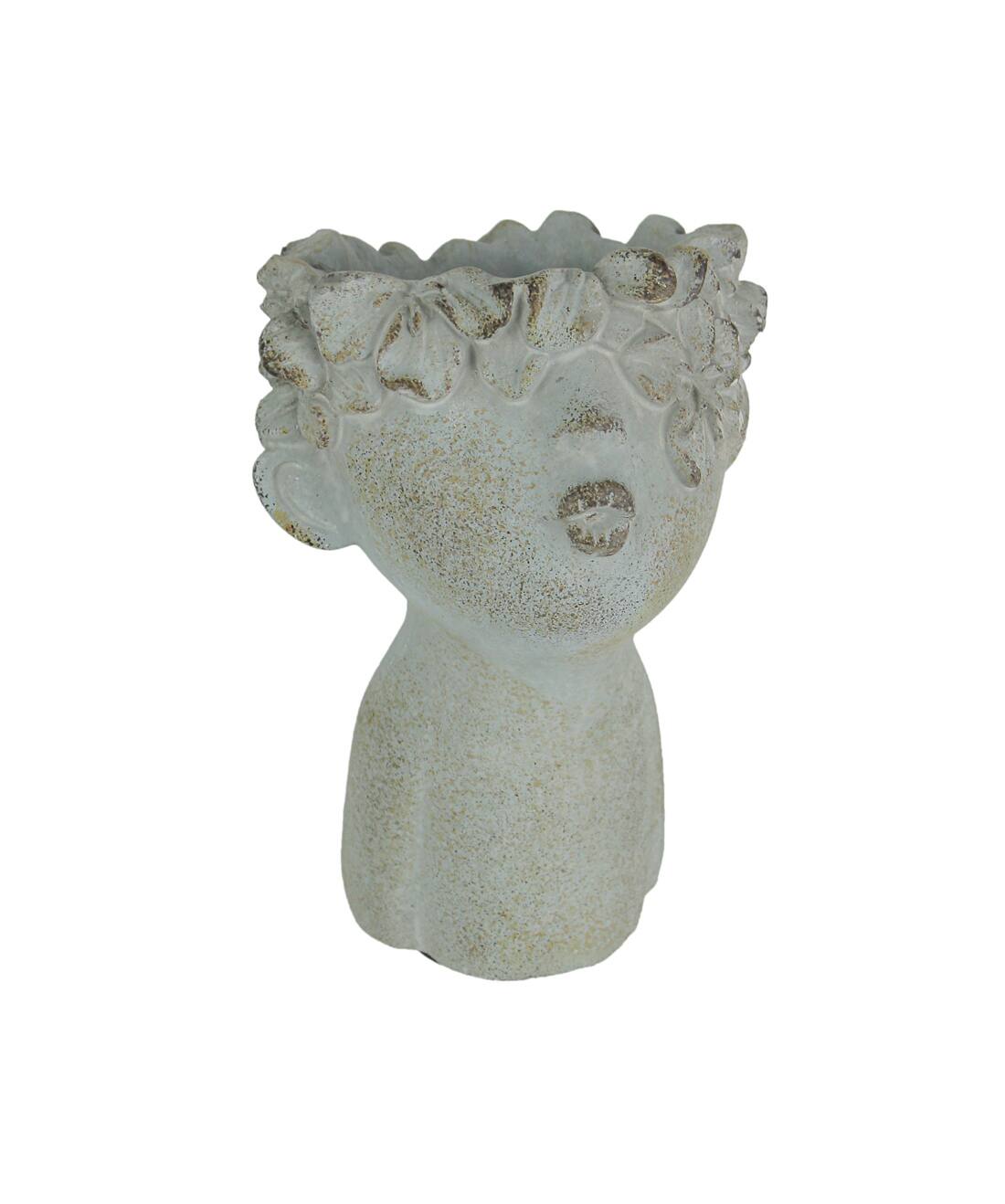 Front. Mayrich Company - Pucker Up Junior Kissing Face Weathered Finish Concrete Head Mini Planter - Grey.