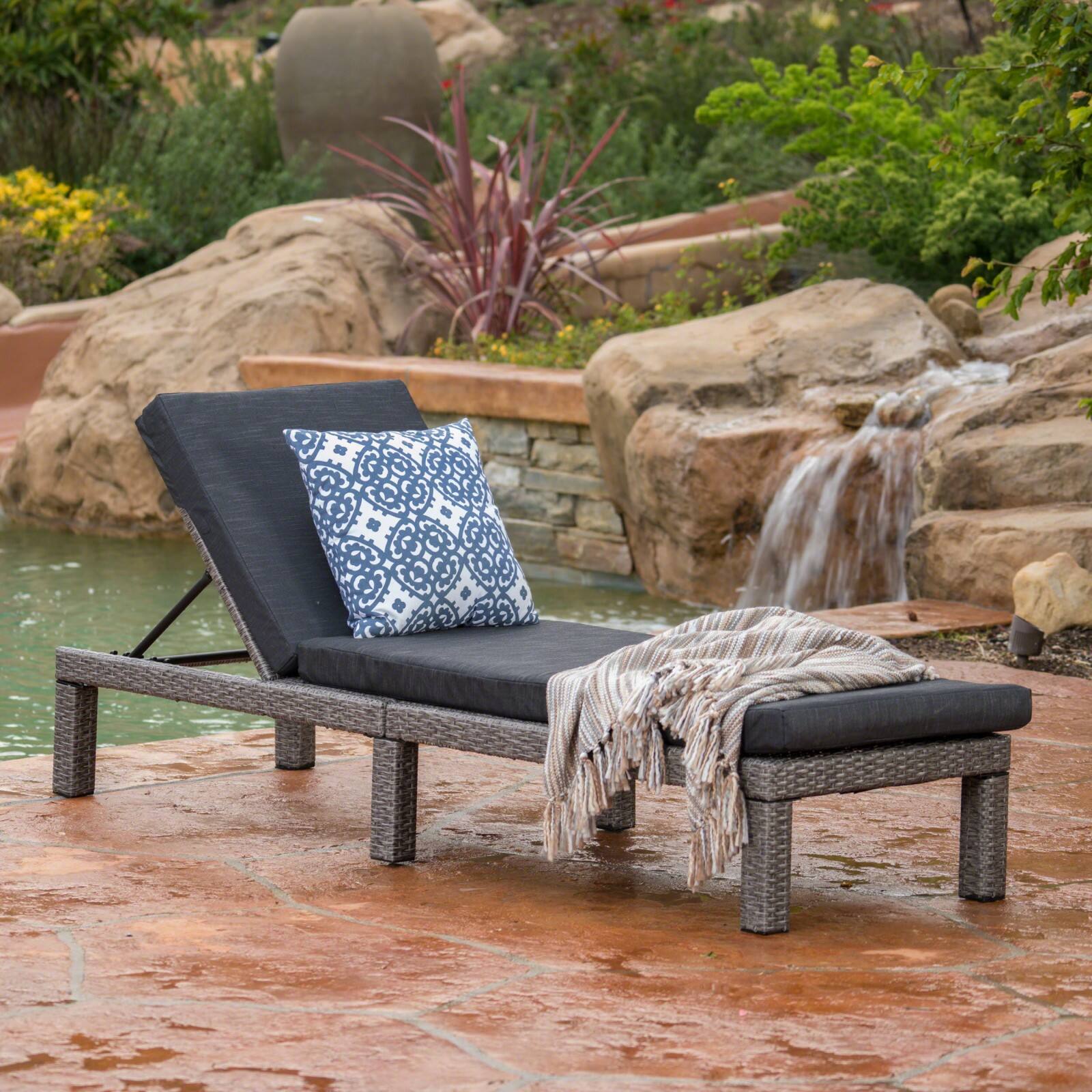 Alt View 5. Ecooso - Outdoor Wicker Chaise Lounge，Water-Repellent Cushion, Handwoven Rattan, Sturdy Iron Frame, All-Season Comfort Design - Black.