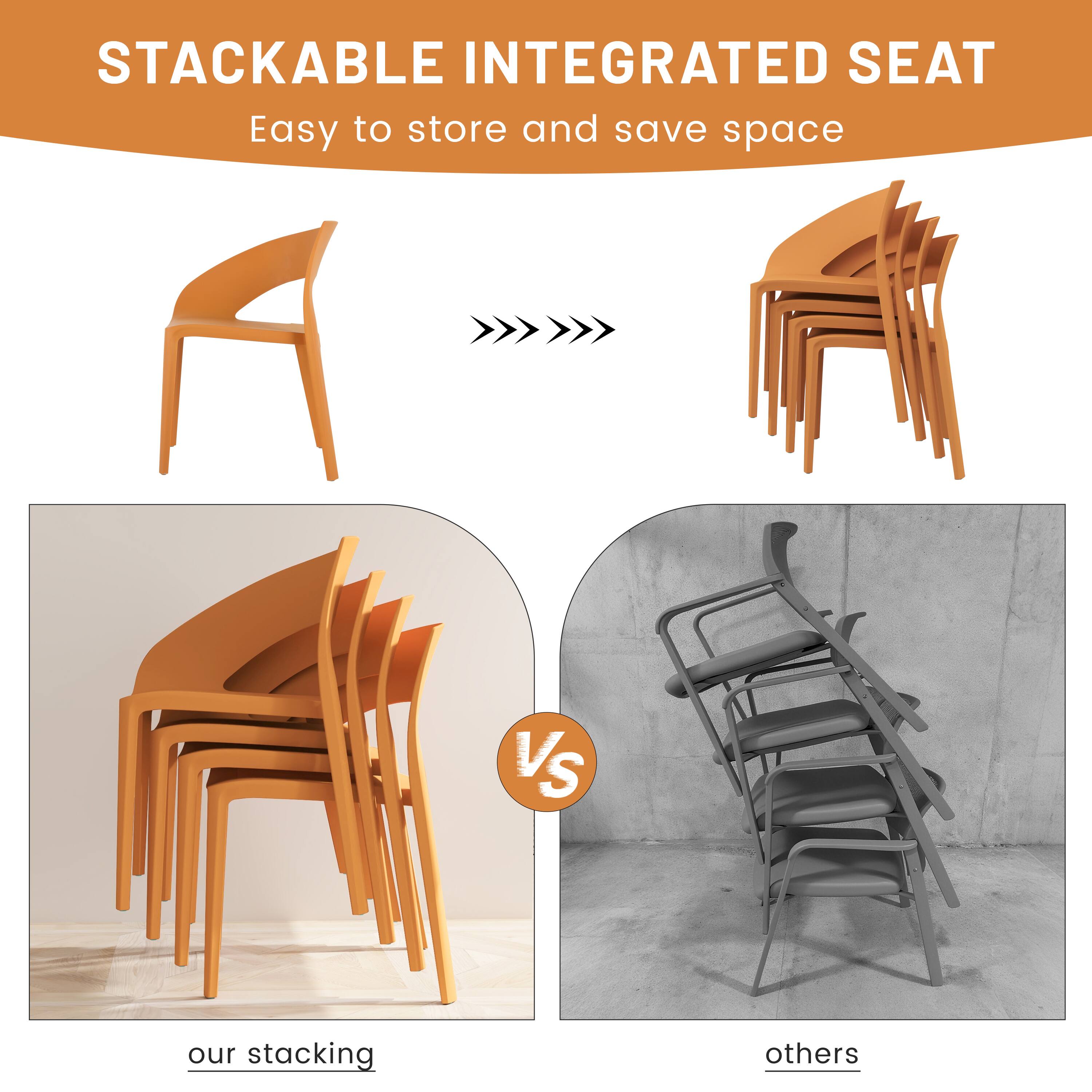 STACKABLE INTEGRATED SEAT  
Easy to store and save space  

our stacking  
VS  
others