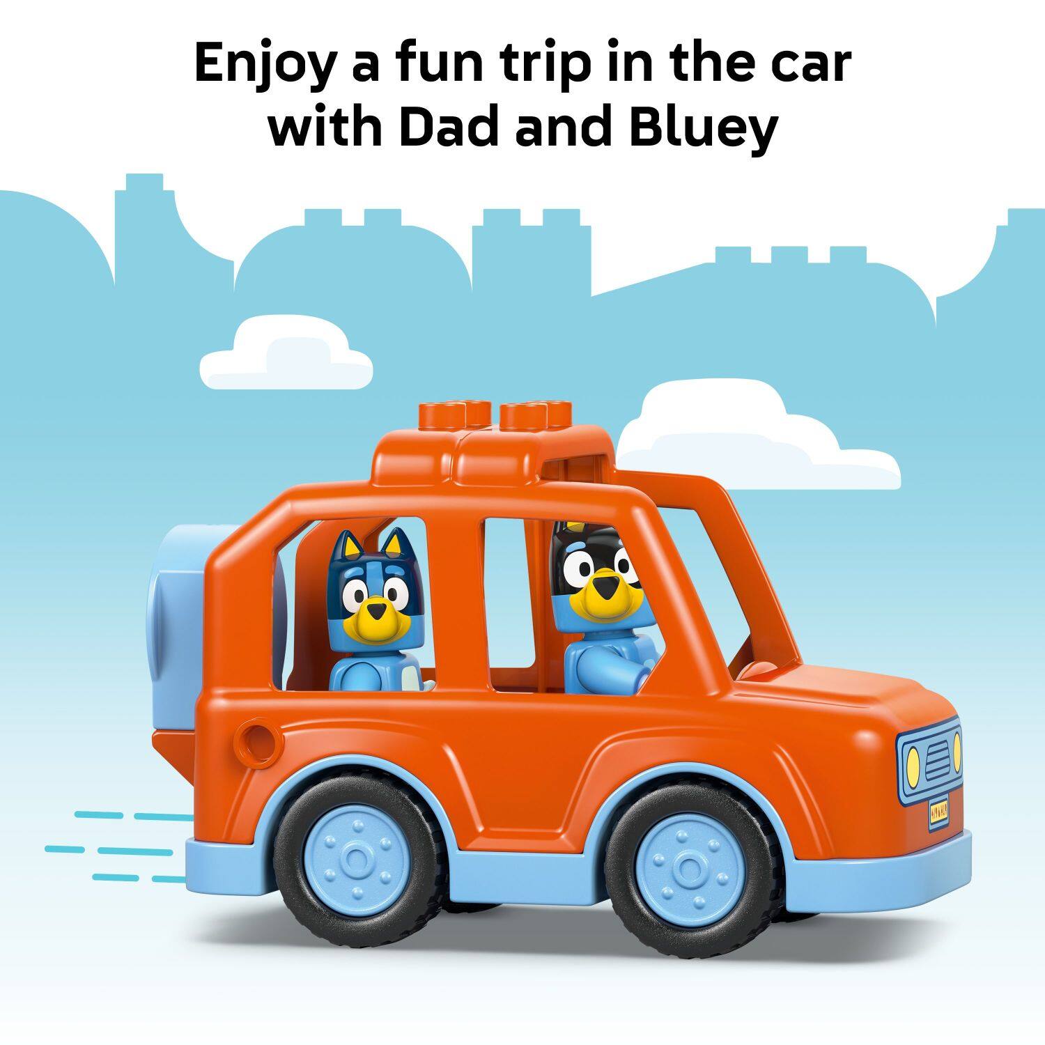 Enjoy a fun trip in the car with Dad and Bluey.