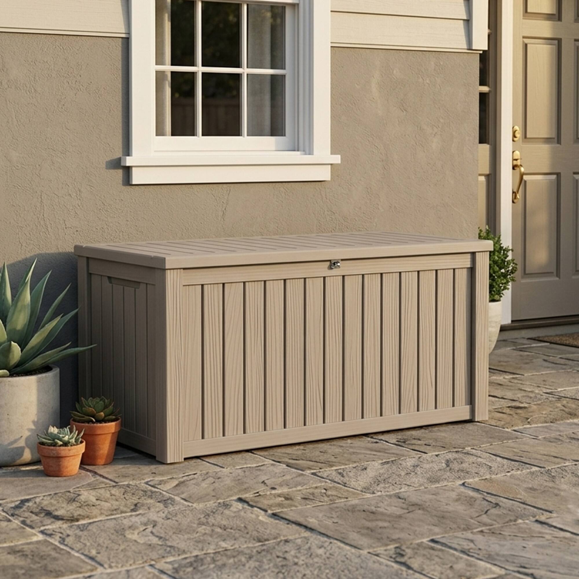 Angle. Yardgrace - 190 Gal. Resin Deck Box Outdoor Waterproof Storage Lockable UV Resistant for Patio Furniture Garden Tools Pool Supplies - brown.
