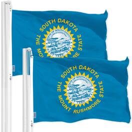 G128 - 2-Pack South Dakota State Flag, 3 x 5 ft, 150D Polyester, Brass Grommets - Assorted Colors