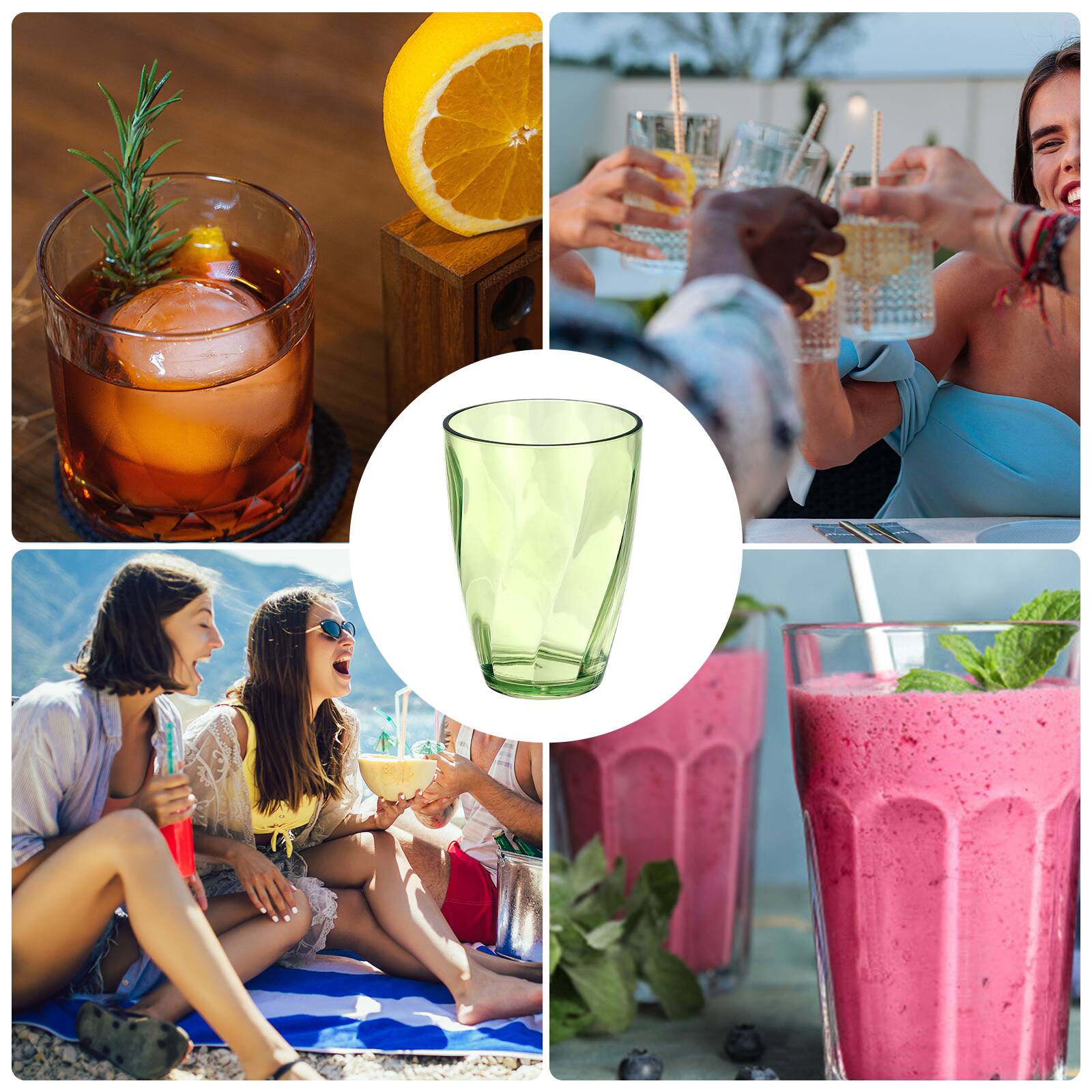 Alt View 6. Unique Bargains - 2pcs Clear Plastic Reusable Drinking Glasses, 13oz Diagonal Texture Unbreakable Stackable for Beer Juice - Grey, Green.