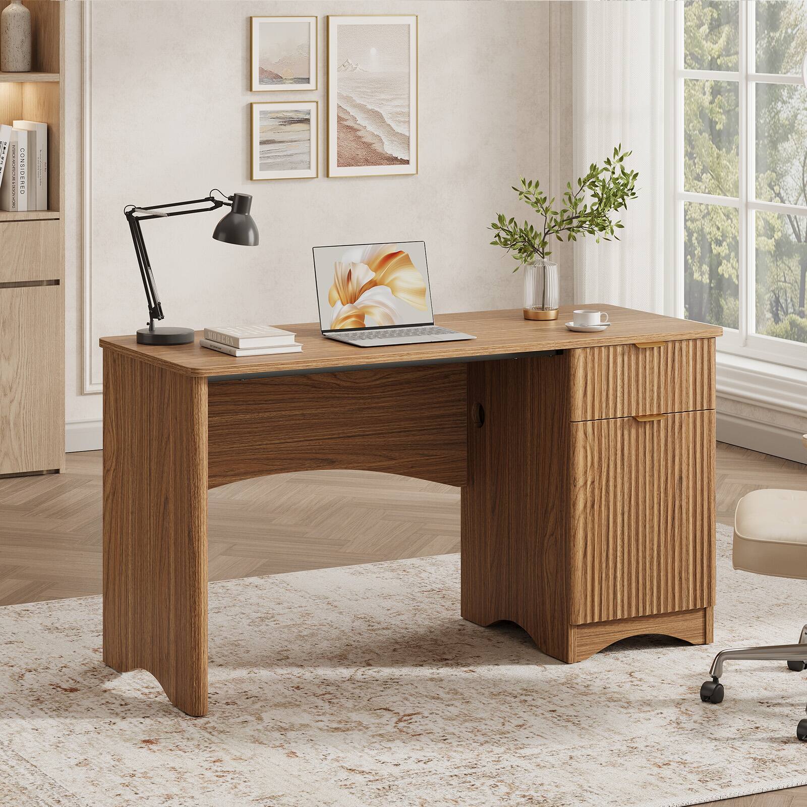 Alt View 1. Bestier - 47 inch Office Desk with Storage Cabinet and Drawer for Home Office Desk with Adjustable Shelves and Cable Management - Brown Oak.