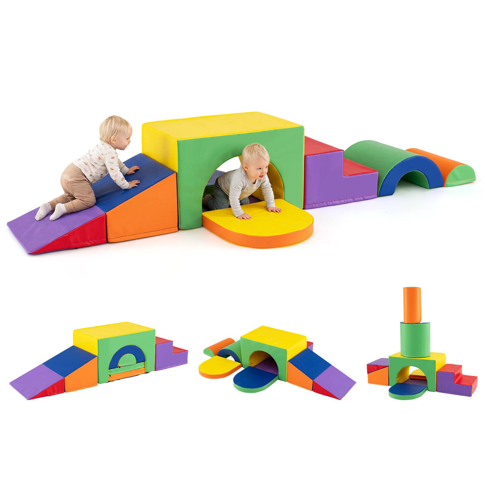 Alt View 9. Gymax - Gymax 7PCS Soft Foam Climbing Blocks Set w/Slide & Tunnel Waterproof & Easy to Clean - Multicolor.