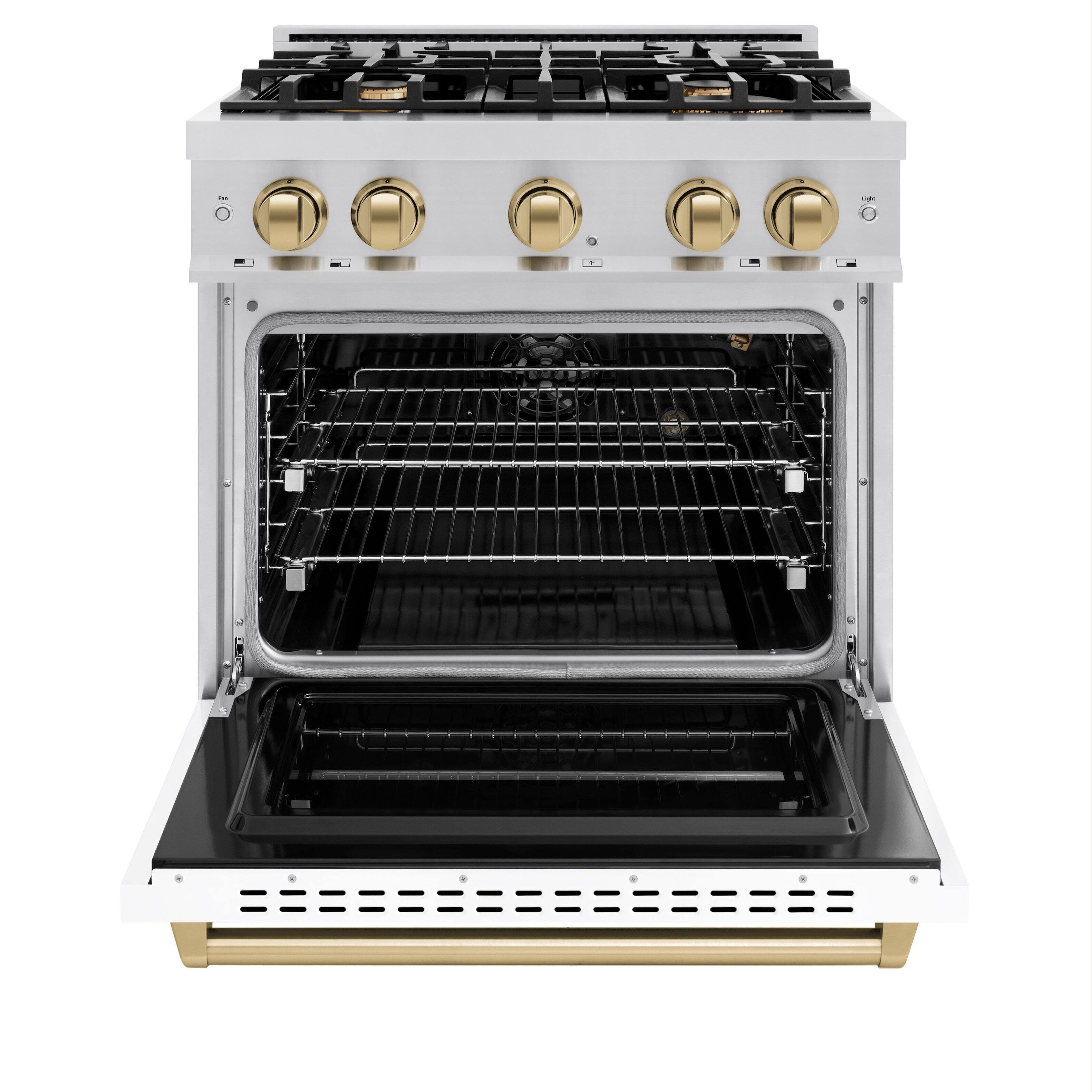 Alt View 1. ZLINE - Autograph 30" Classic Gas Range with 4 Burners and Bronze Accents (CGRZ-WM-30-CB) - White.