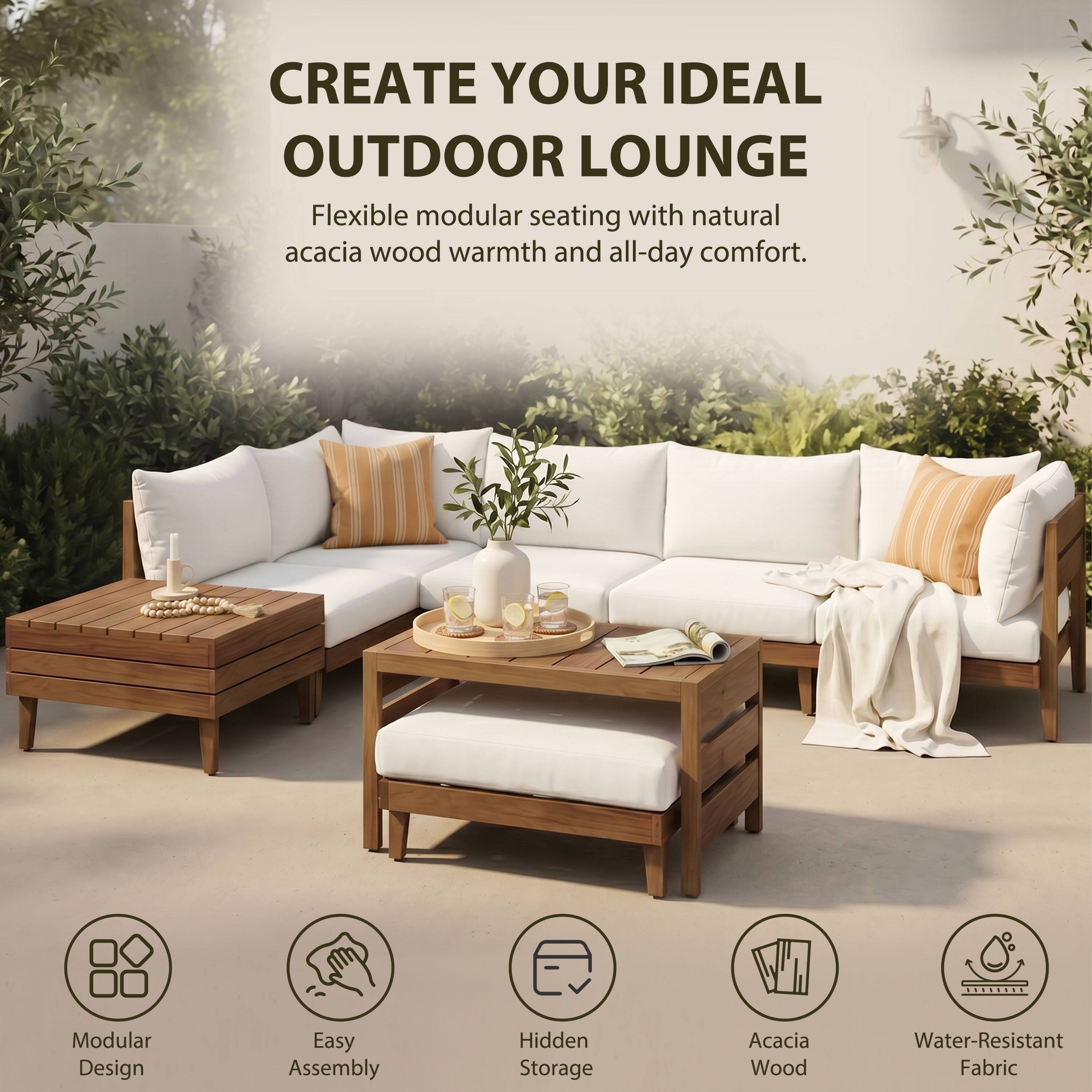 CREATE YOUR IDEAL OUTDOOR LOUNGE

Flexible modular seating with natural acacia wood warmth and all-day comfort.

Modular Design
Easy Assembly
Hidden Storage
Acacia Wood
Water-Resistant Fabric