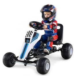 Gymax - Pedal Go Kart for Kids 4-Wheel Ride On Toy w/ Steering Wheel & Safe Handbrake - White