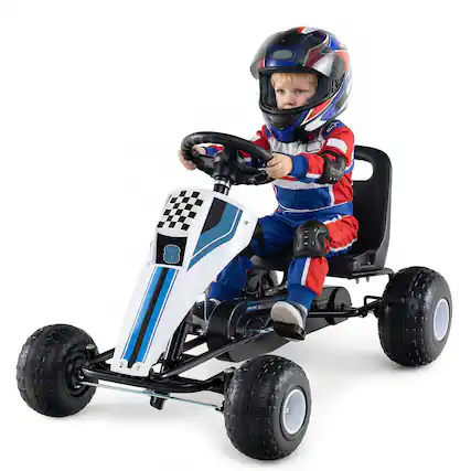 Front. Gymax - Gymax Pedal Go Kart for Kids 4-Wheel Ride On Toy w/ Steering Wheel & Safe Handbrake White - White.