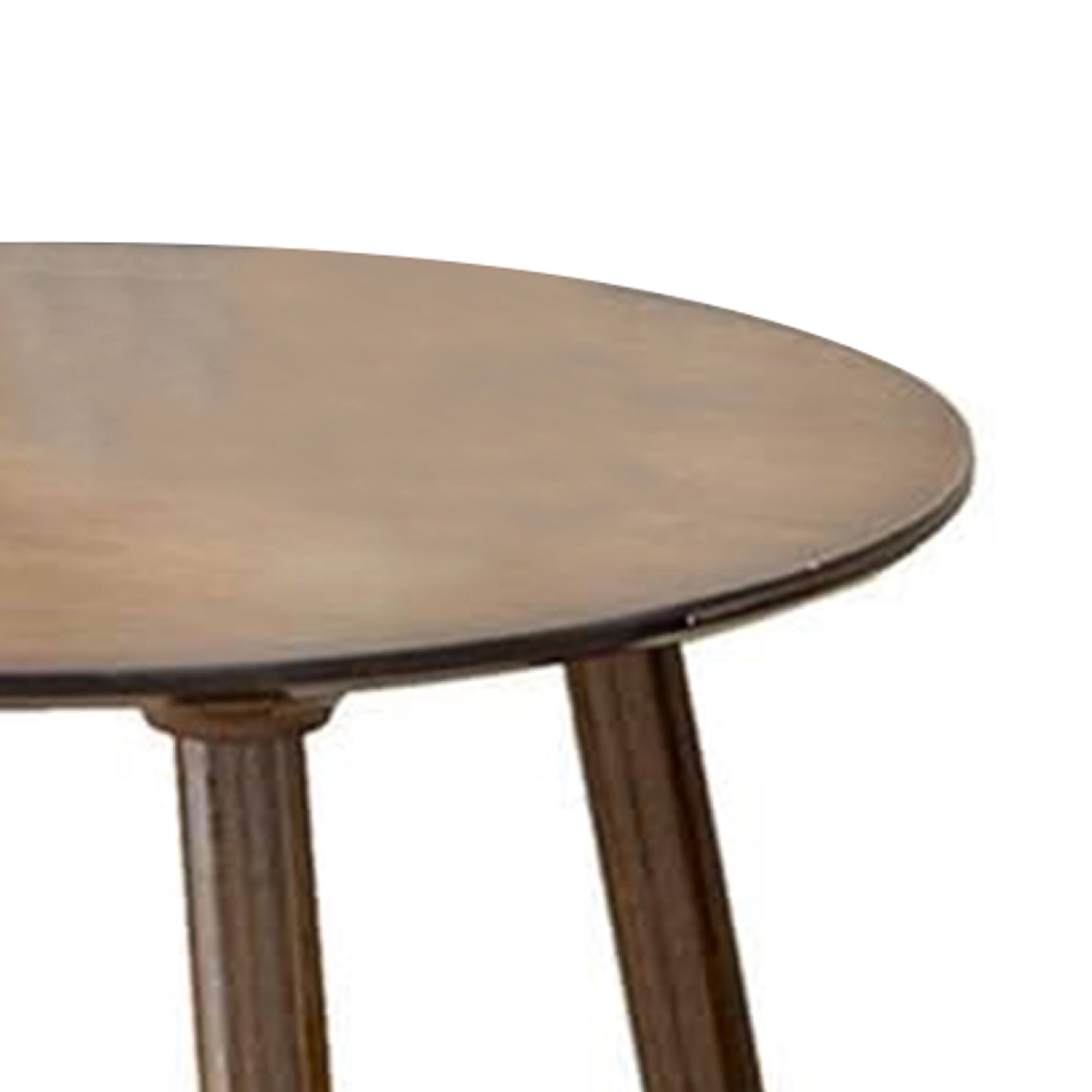 Left. Manhattan Lane - Ary Side End Table, 24 Inch Round Wood Top, Angled Legs - Walnut Brown.
