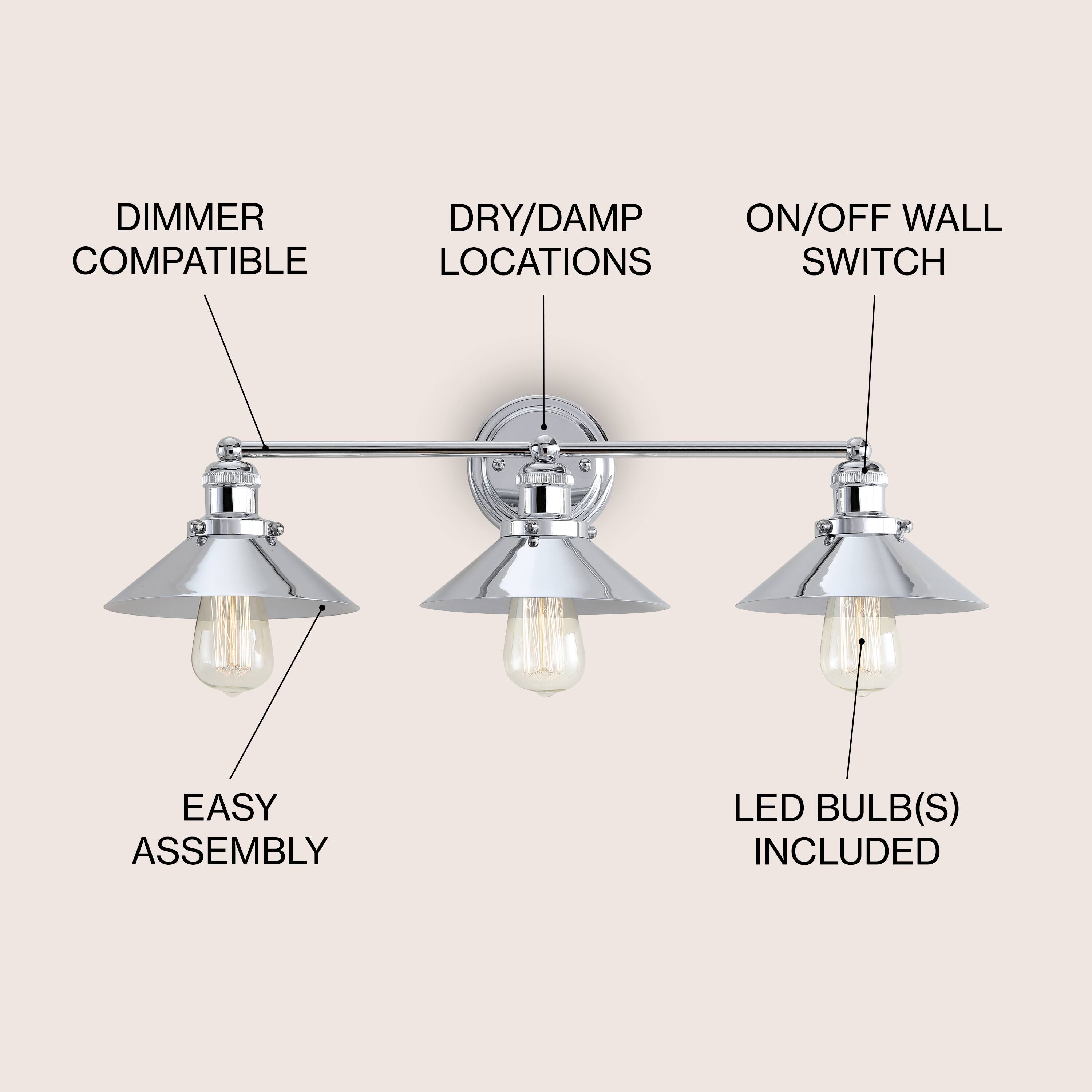 DIMMER COMPATIBLE  
DRY/DAMP LOCATIONS  
ON/OFF WALL SWITCH  
EASY ASSEMBLY  
LED BULB(S) INCLUDED