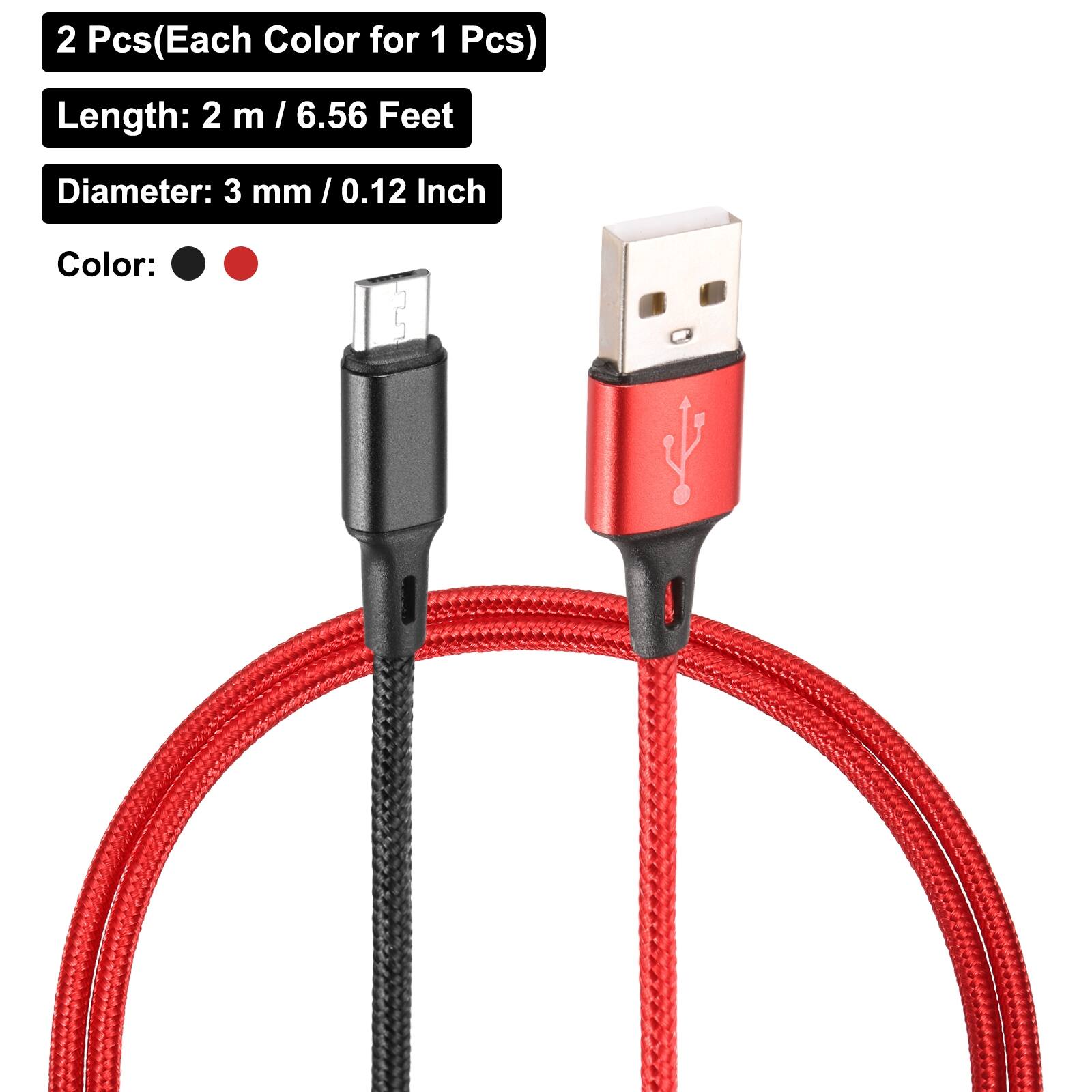 2 Pcs (Each Color for 1 Pcs)  
Length: 2 m / 6.56 Feet  
Diameter: 3 mm / 0.12 Inch  
Color: