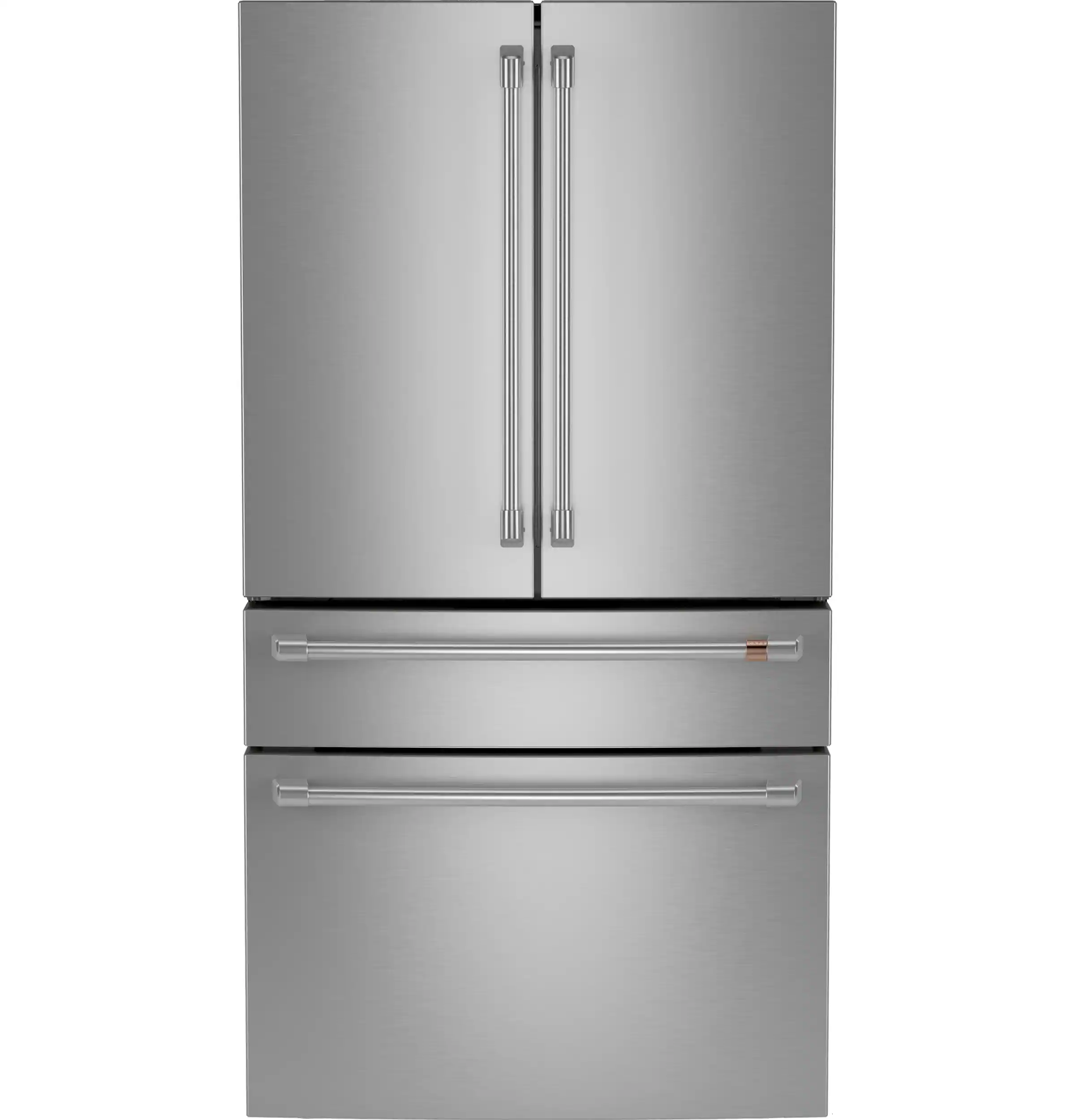 Front. Café - 23.2 Cu. Ft. 4-Door French Door Counter-Depth Smart Refrigerator with Dual Dispense AutoFill Pitcher - Stainless Steel.