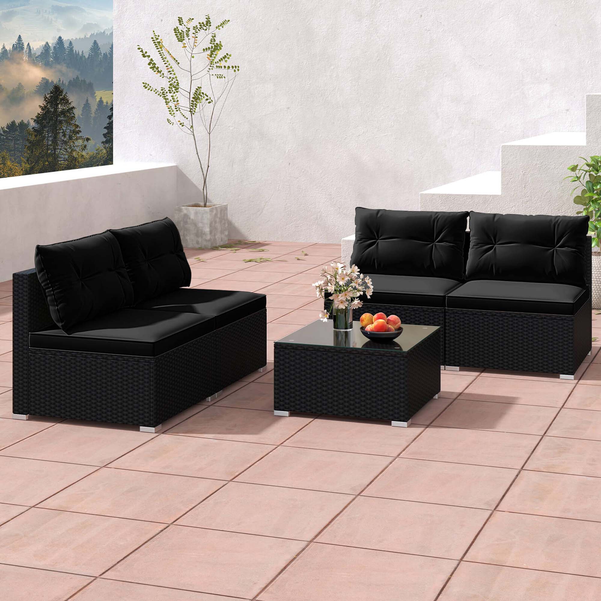 Alt View 4. Costway - Costway 5 Piece Outdoor Furniture Set with Seat & Back Cushions Tempered Glass Tabletop - Multicolor.