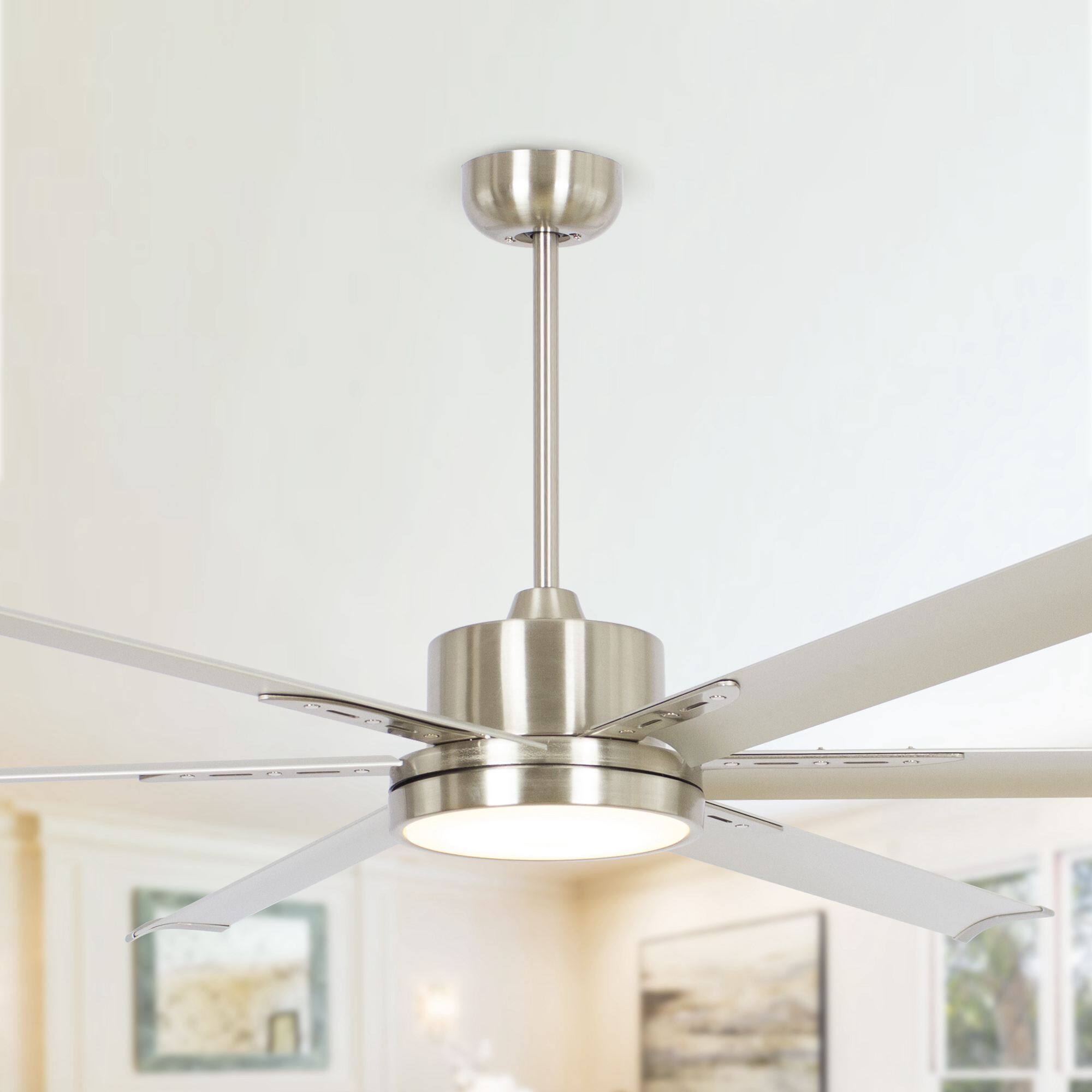 Alt View 8. Parrot Uncle - 65" Modern Silver LED Large Ceiling Fan with Remote Control - Nickel.