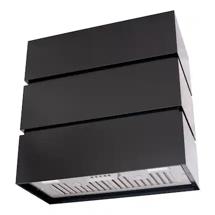 Front. Akicon - Akicon Stainless Steel 3 Stacks Modern Box Kitchen Hood with Powerful Vent Motor, Wall Mount, in Jet Black - Black.