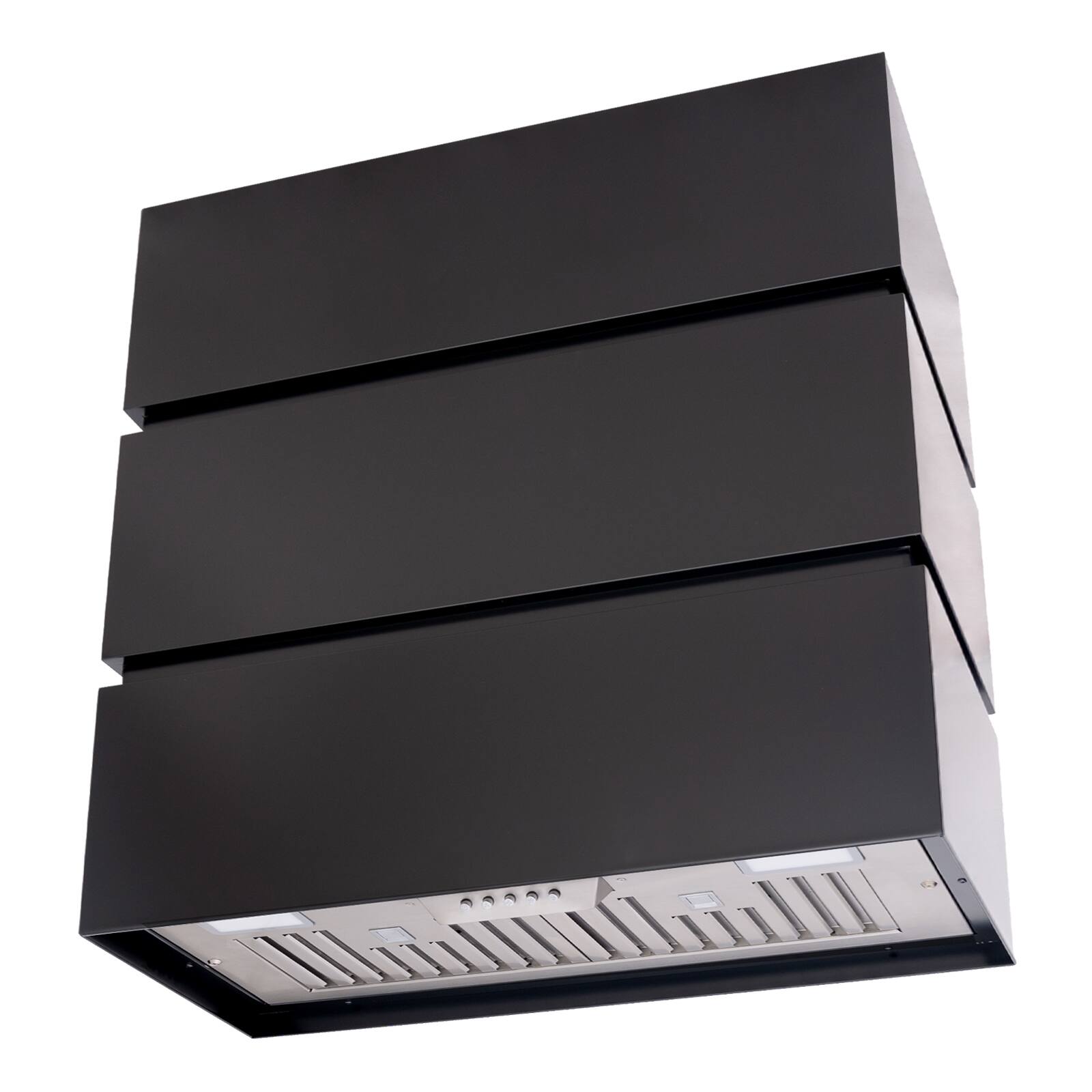Front. Akicon - Akicon Stainless Steel 3 Stacks Modern Box Kitchen Hood with Powerful Vent Motor, Wall Mount, in Jet Black - Black.
