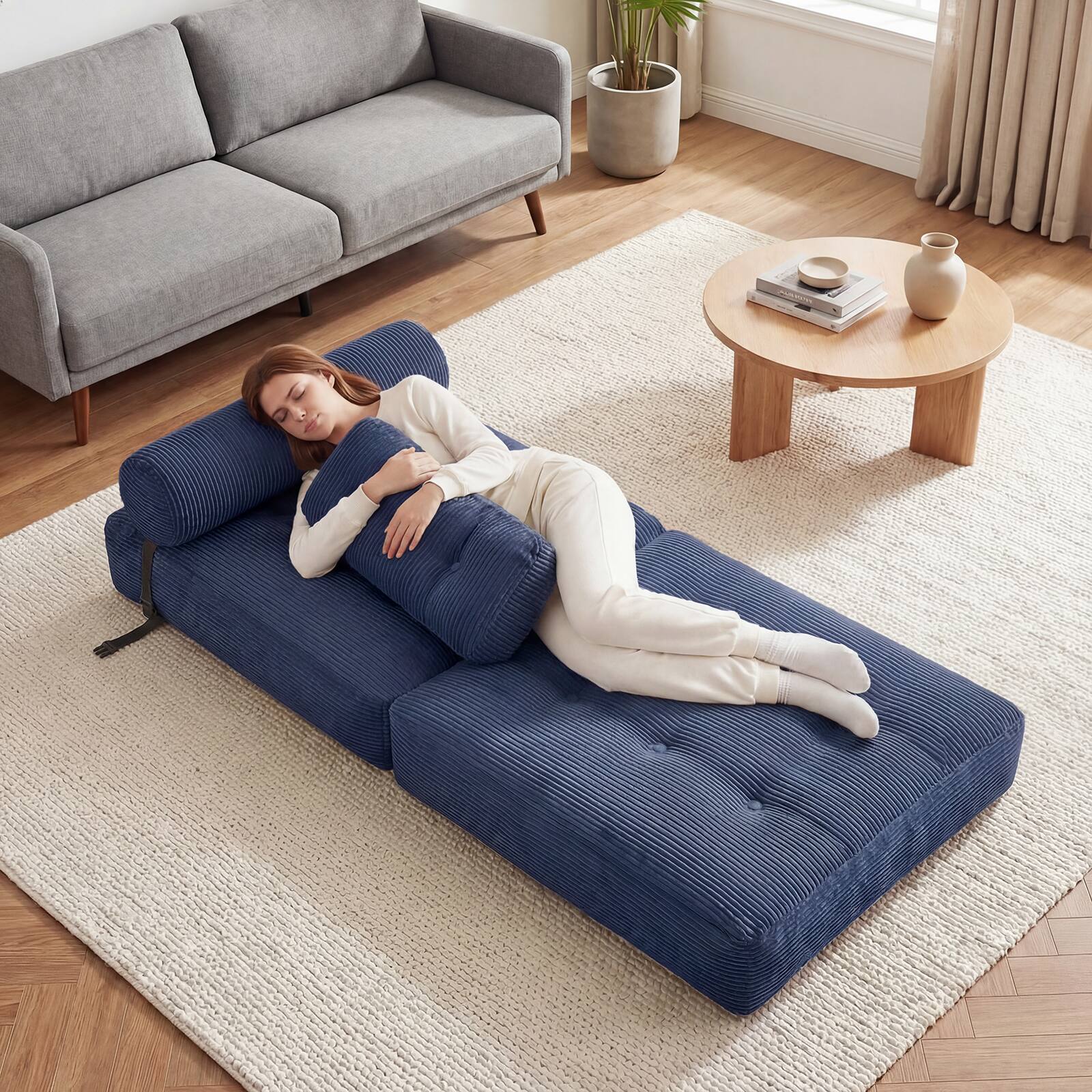 Alt View 1. Costway - Costway Folding Sofa Bed, Convertible Sleeper Chair with Pillow Back Support Corduroy Cover - Navy Blue.