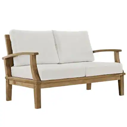 Front. Outdoor Escape - Outdoor Patio Teak Loveseat With Cushioned Seating For Outdoor Relaxation - White.