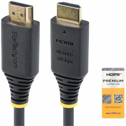 StarTech.com HDMI 4K 60Hz 18Gbps Premium Certified Cable P002208004E2C93 www.HDMI.org
