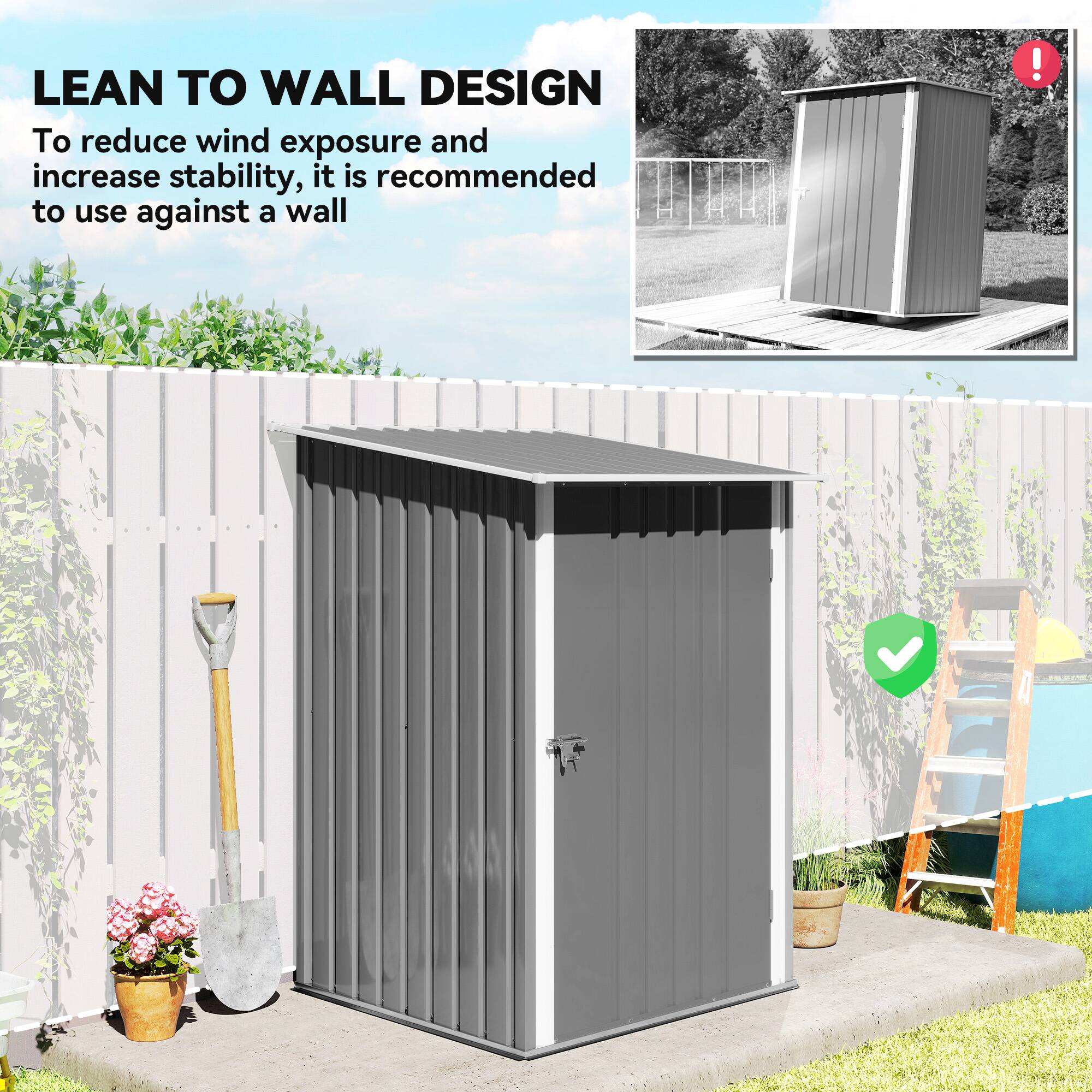 LEAN TO WALL DESIGN  
To reduce wind exposure and increase stability, it is recommended to use against a wall
