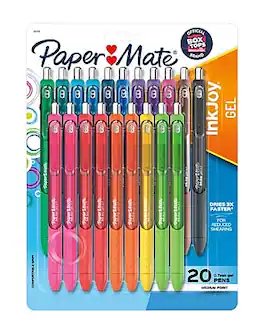 Paper Mate - InkJoy Retractable Gel Pen, Medium Point, 0.7mm, 20/Pack - Assorted Ink