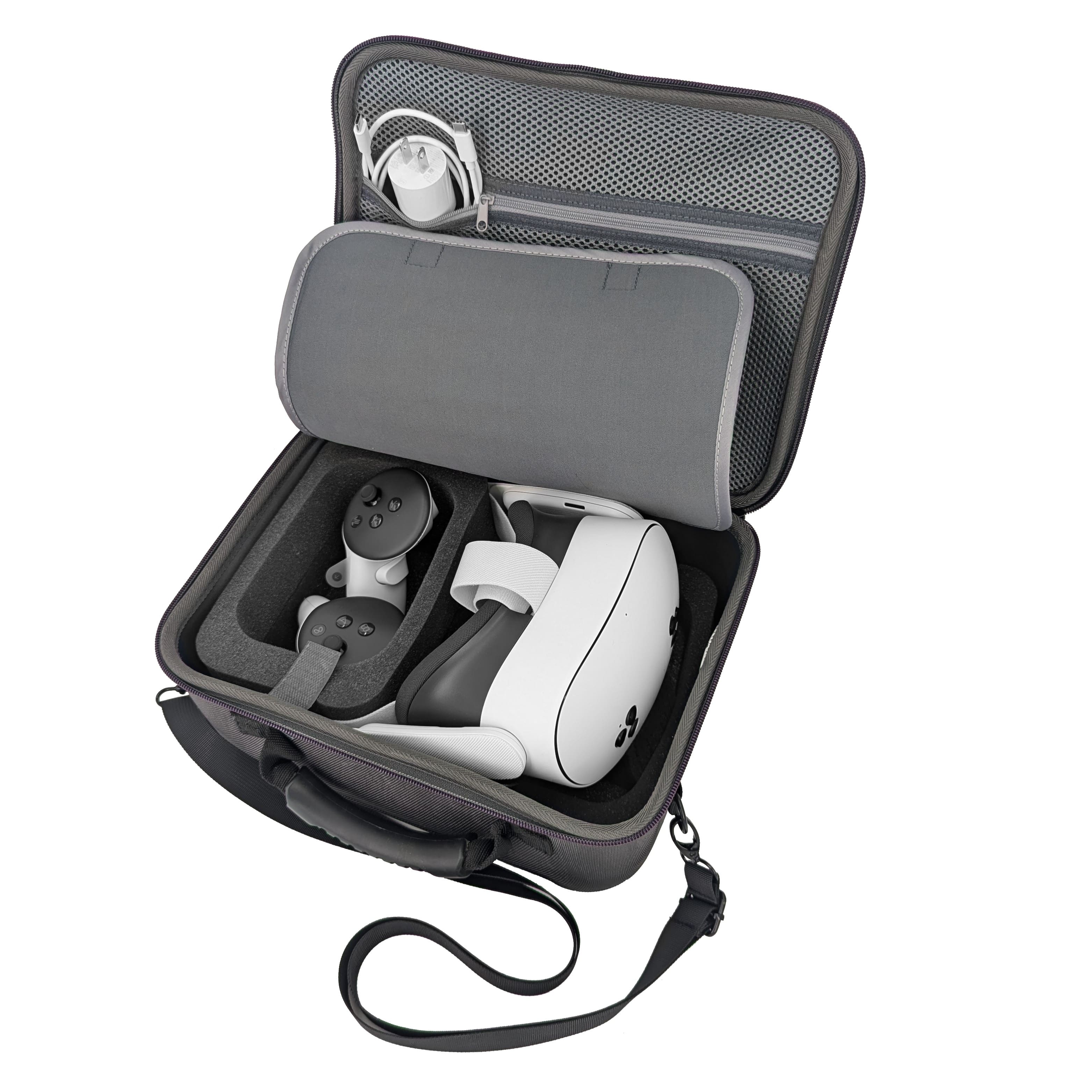Front. CASEMATIX - Custom Protective Case with Shoulder Strap for Meta Quest 3S, 3 and 2 VR Headsets and Accessories - Gray.