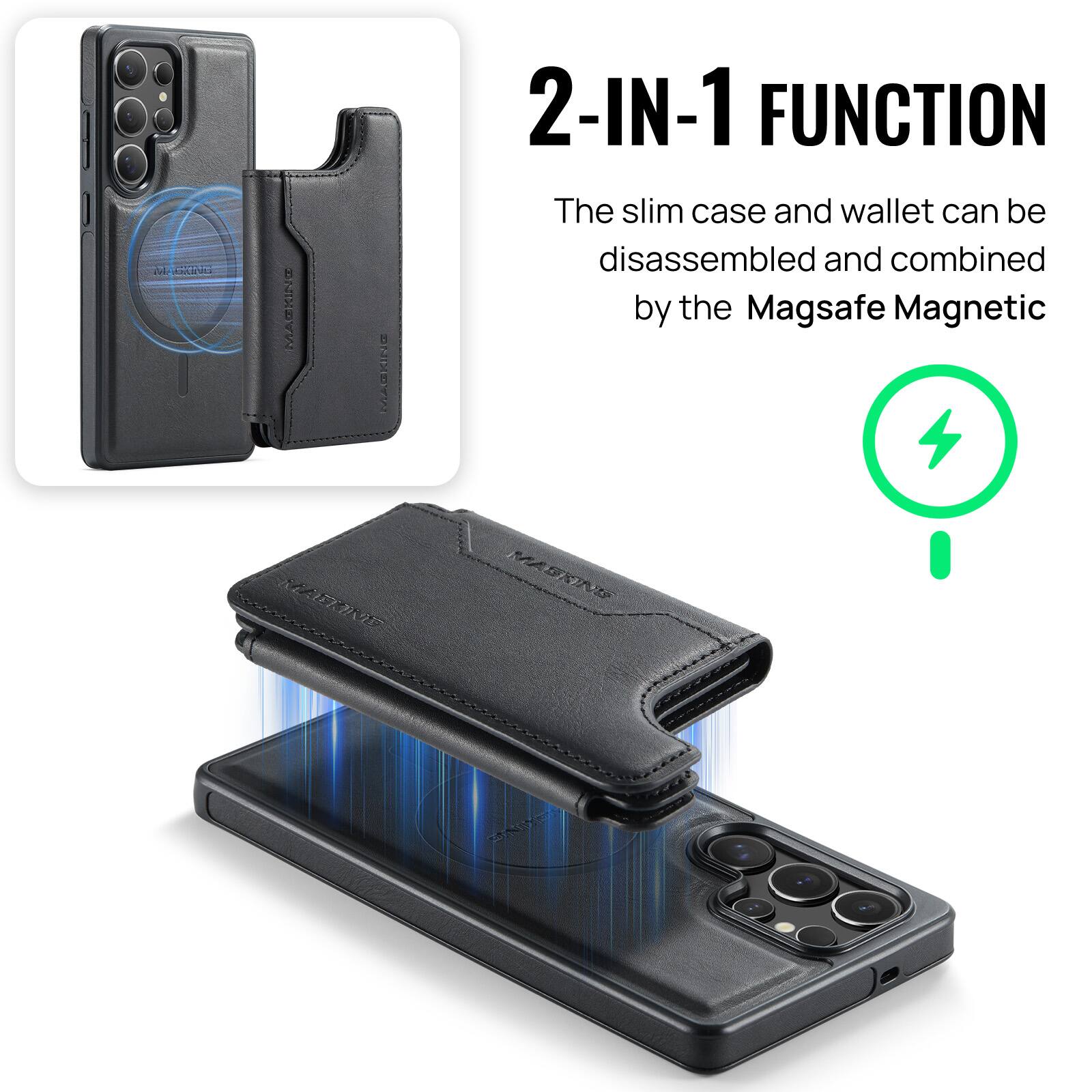 2-IN-1 FUNCTION  
The slim case and wallet can be disassembled and combined by the Magsafe Magnetic
