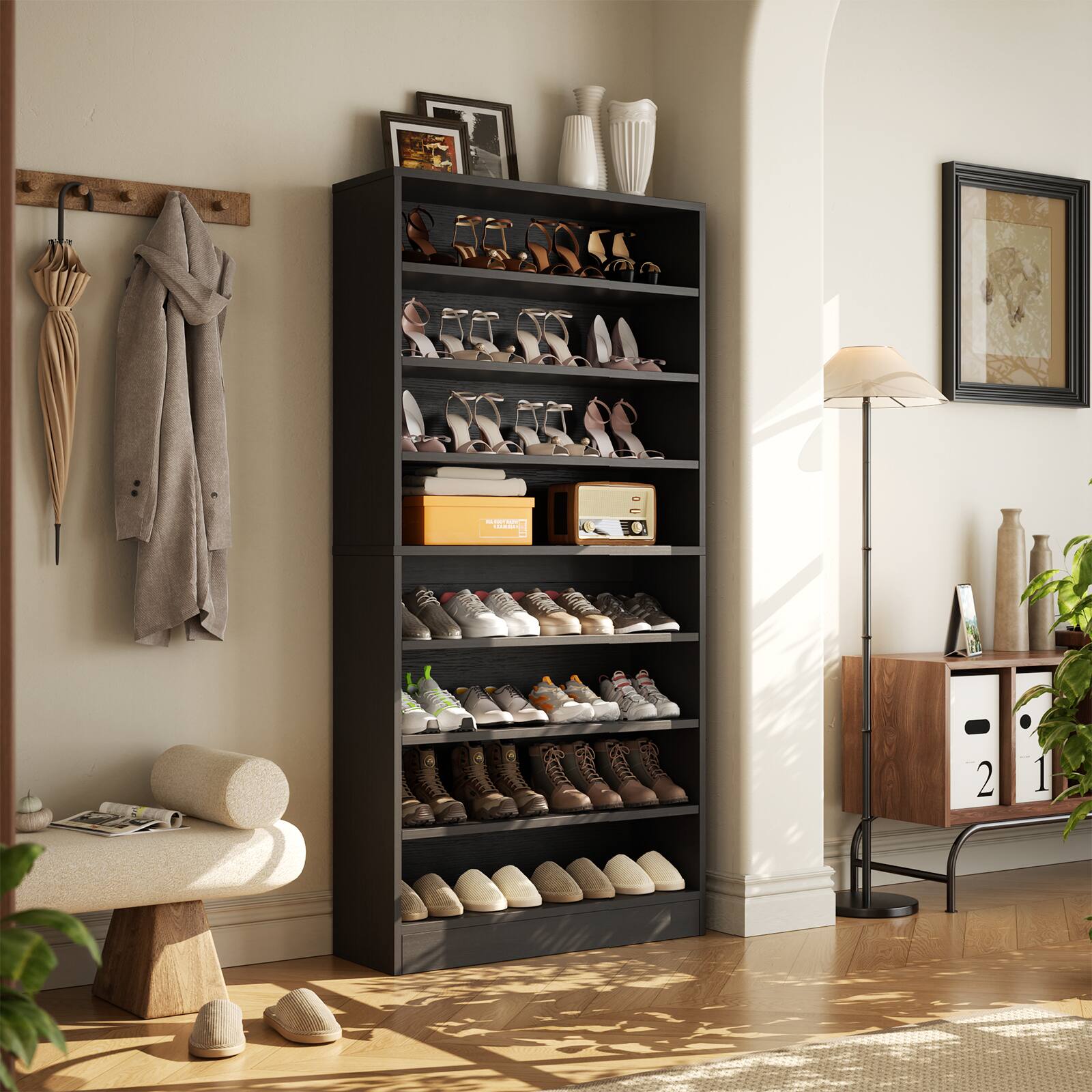 Aheaplus 9 Tier Tall Shoe Cabinet Freestanding Adjustable Shelf Shoe ...