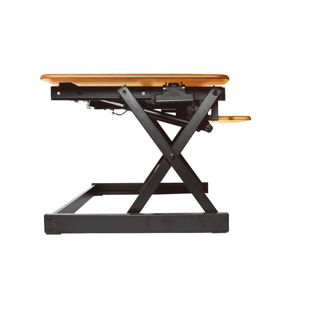 Alt View 3. Rocelco - 40" Large Height Adjustable Standing Desk Converter with Dual Monitor Mount - Teak Wood Grain - Brown.