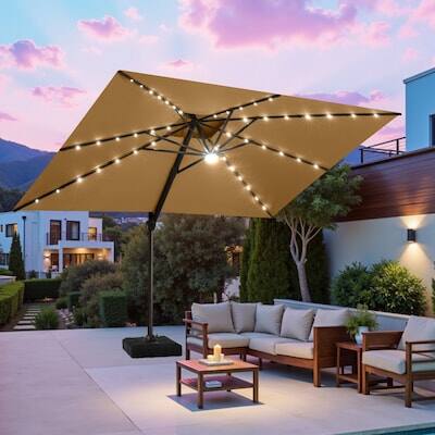 Alt View 5. Crestlive Products - Crestlive Products 11ft Aluminum Tan Slide-tilt Cantilever Patio Umbrella Lights Base - Brown.