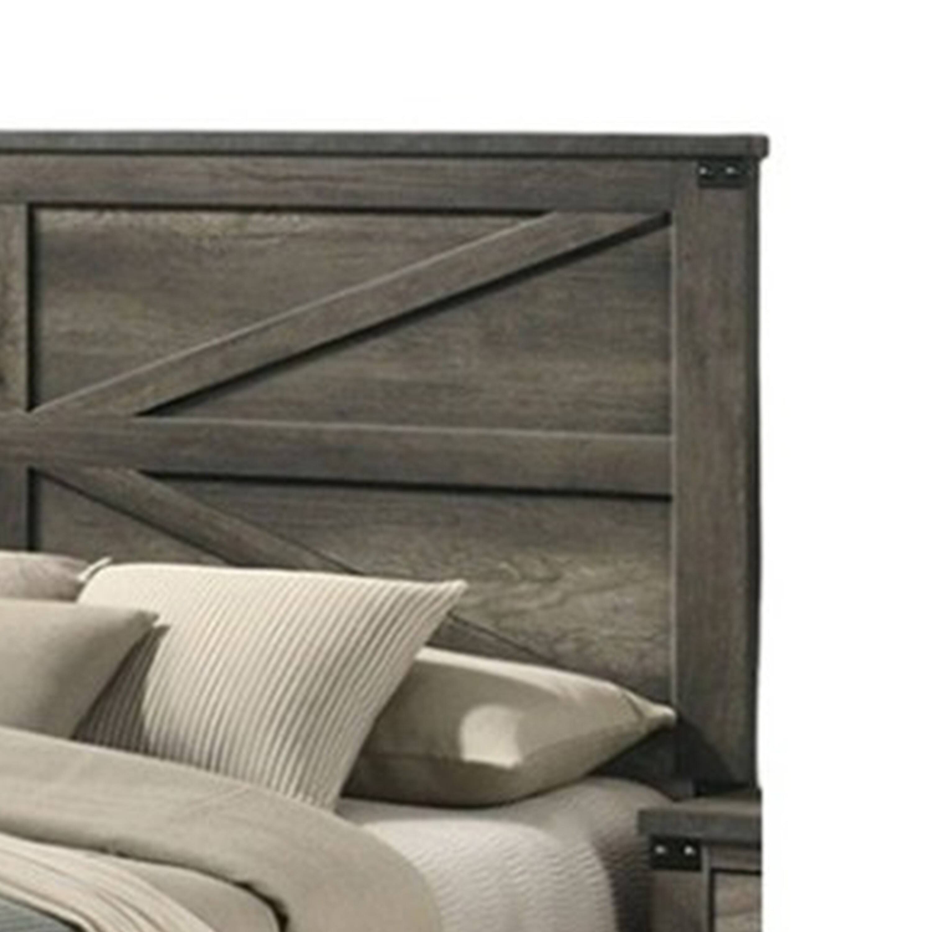 Alt View 2. Manhattan Lane - Bry Queen Size Bed w Chevron Panel Headboard, Rustic Gray Wood Frame - Rustic Gray.