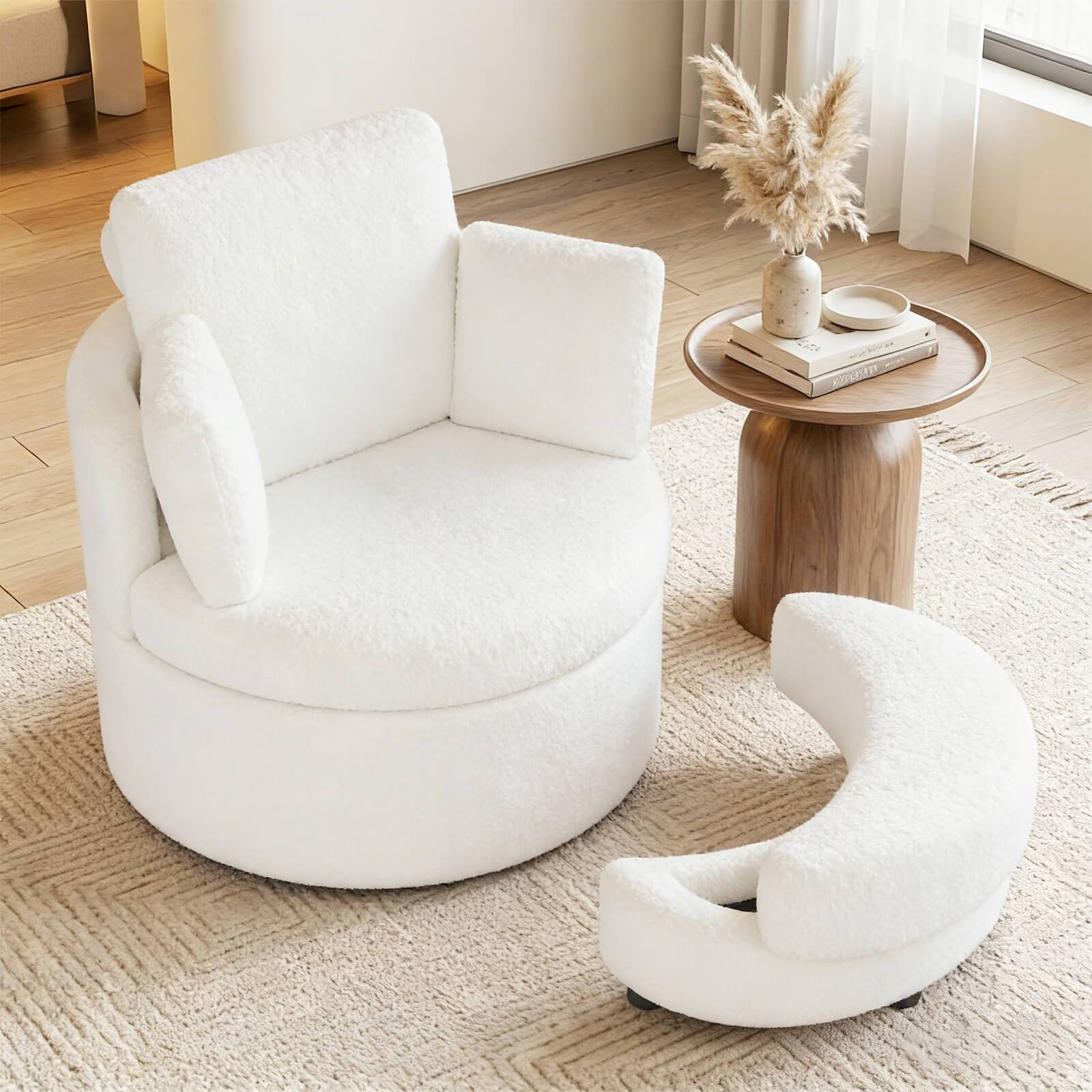 Alt View 1. Costway - Costway 360° Swivel Accent Chair with Half Moon Storage Ottoman 3 Removable Pillows, Office - White.