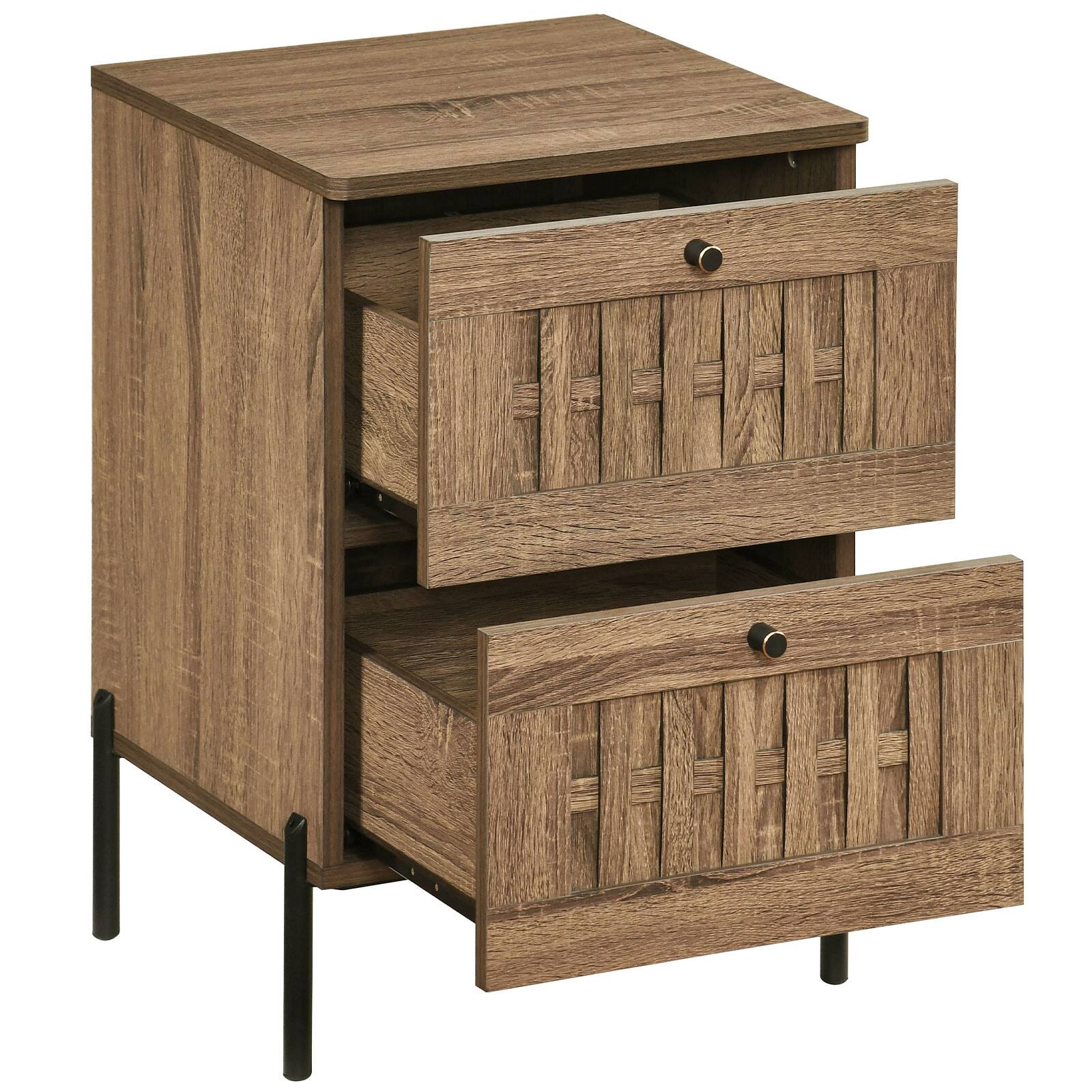 Alt View 9. Gymax - Gymax Nightstand w/2 Woven Storage Drawers Metal Support Legsfor BedroomRustic Oak - Yellow.