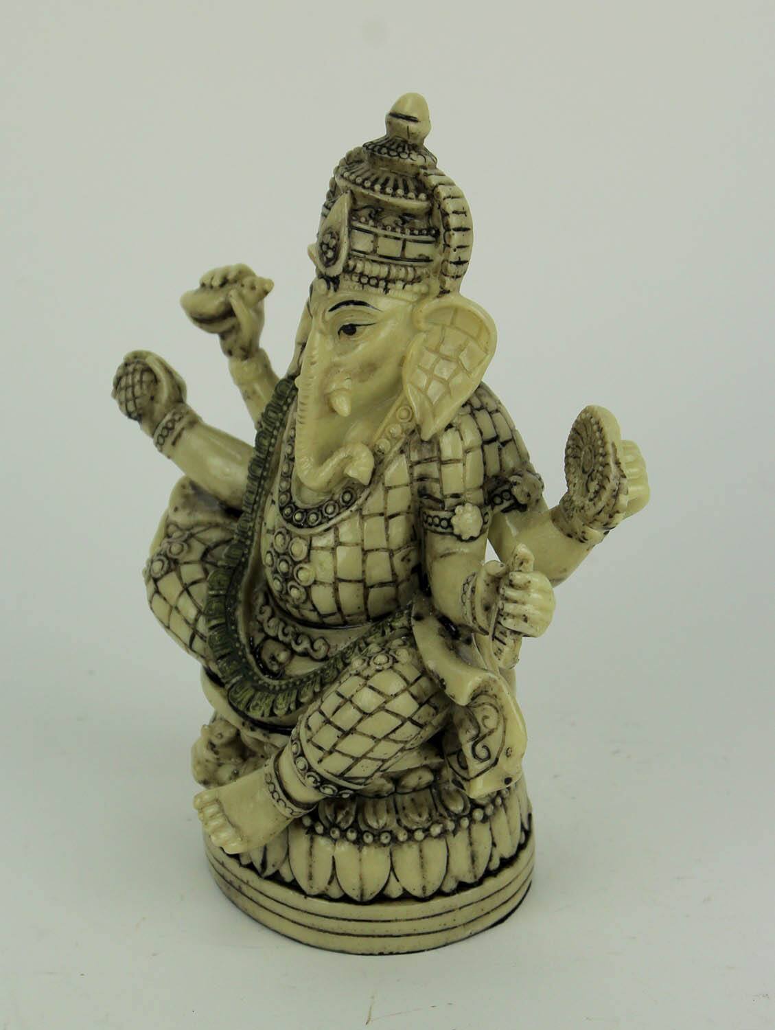 Alt View 1. Zeckos - Lord Ganesha Sitting On Lotus Flower Holding Sacred Objects Statue - Off-white.