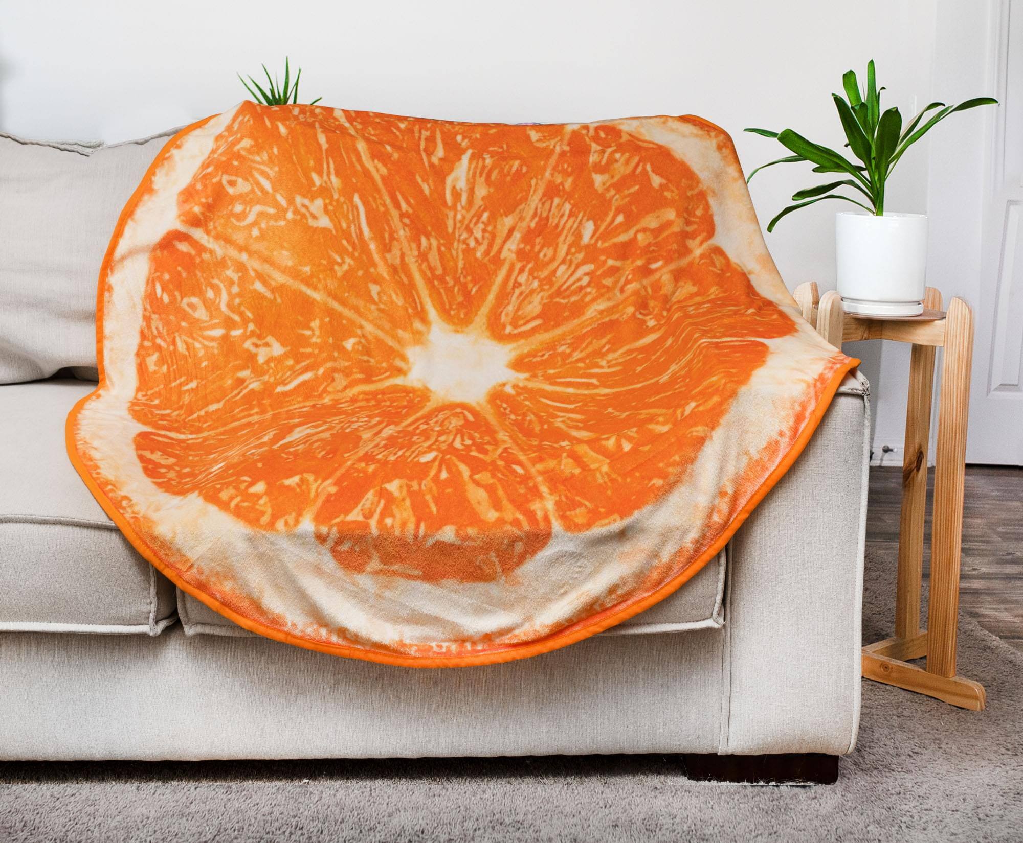 Alt View 2. Toynk - Orange Slice Round Fleece Throw Blanket | 60 Inches - Orange.