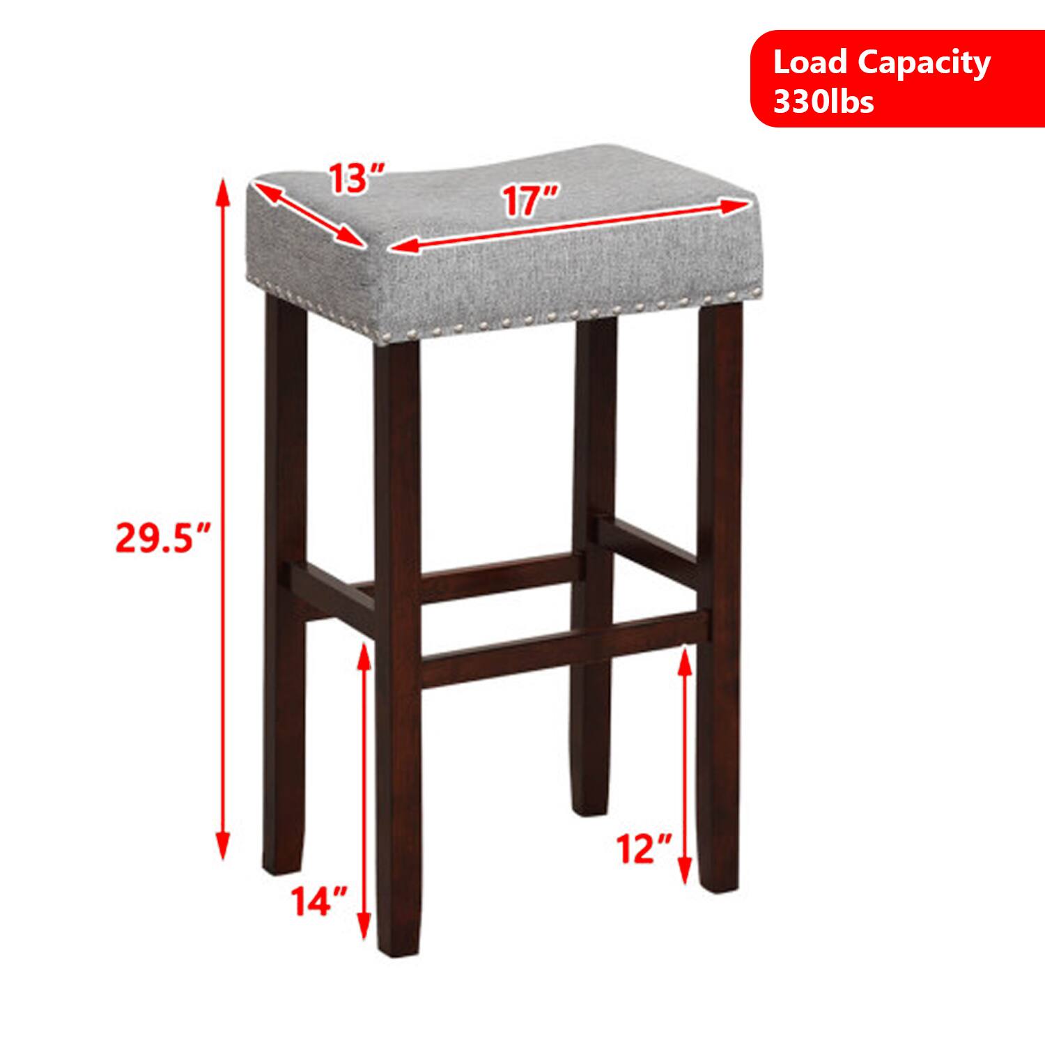 Load Capacity: 330lbs  
13" x 17" x 29.5" x 14" x 12"