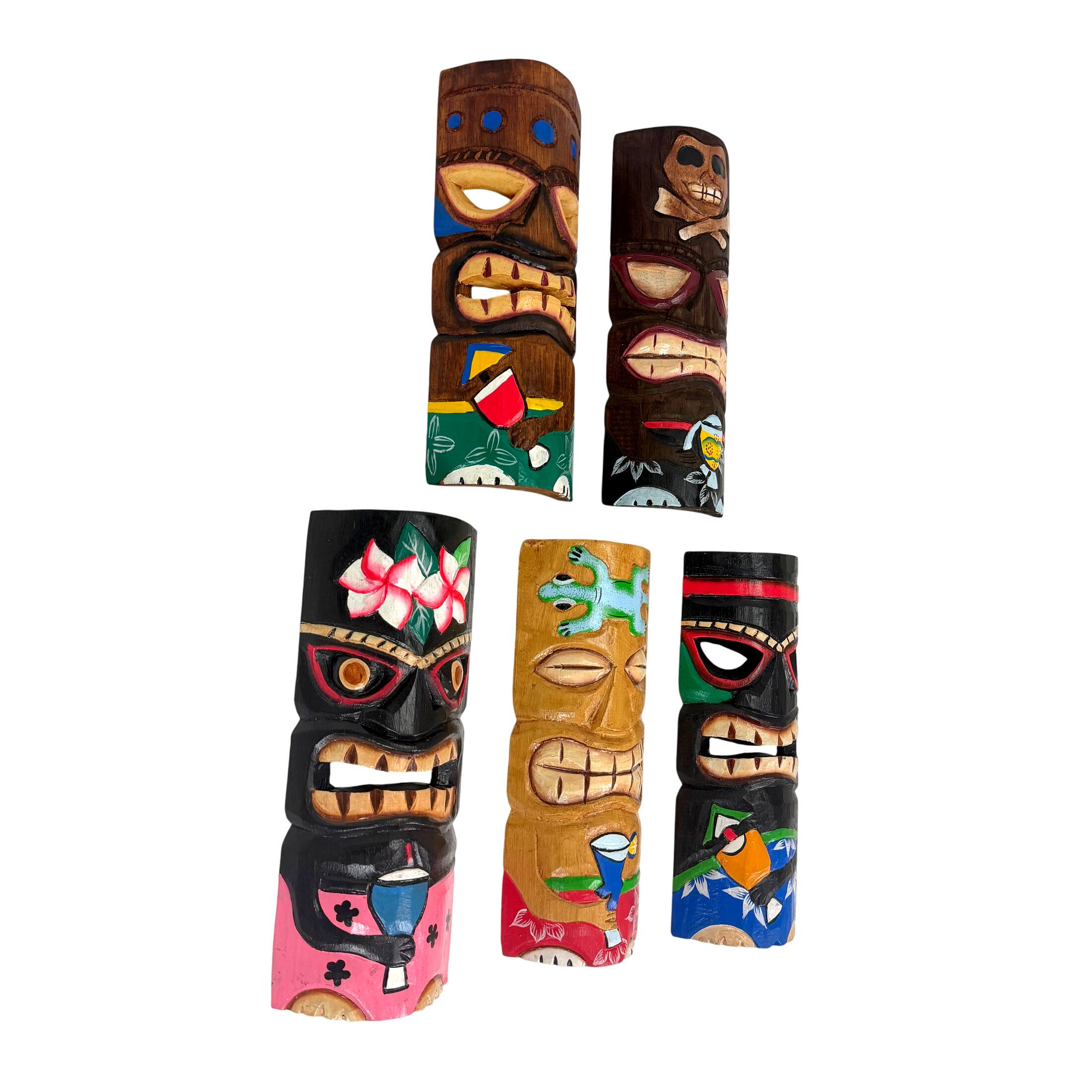 Alt View 1. Zeckos - Set of 5 Polynesian Style Wooden Tiki Masks 12 in. - Multicolored.