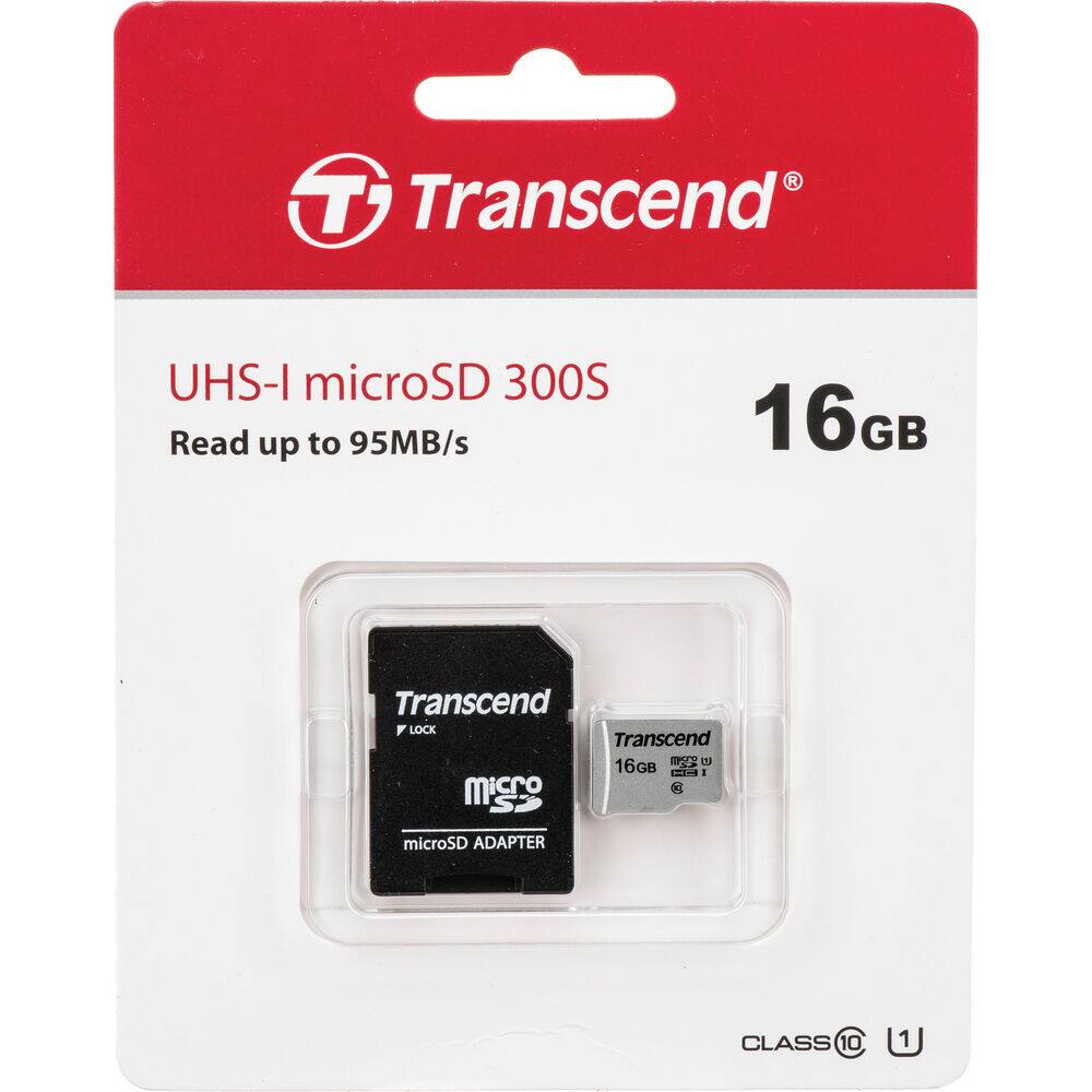 Transcend UHS-I microSD 300S  
Read up to 95MB/s  
16GB  
Transcend F LOCK  
Transcend 12 d  
16GB  
GB H - S microSD ADAPTER  
CLASS 10  
U1