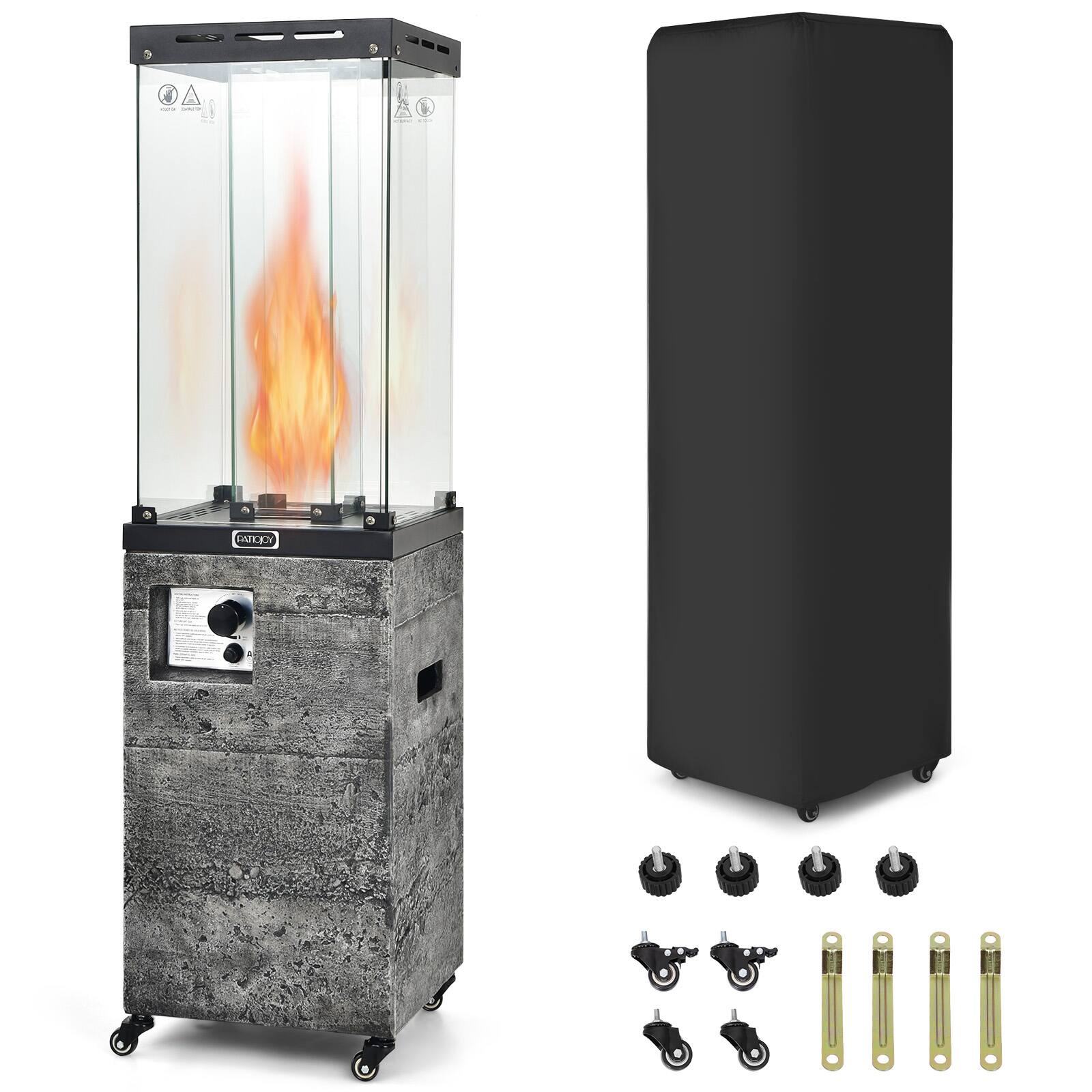 Front. Costway - Costway 41,000 BTU Propane Patio Heater Glass Tube Standing Gas Heater w/ Cover Wheels - Antique Black.